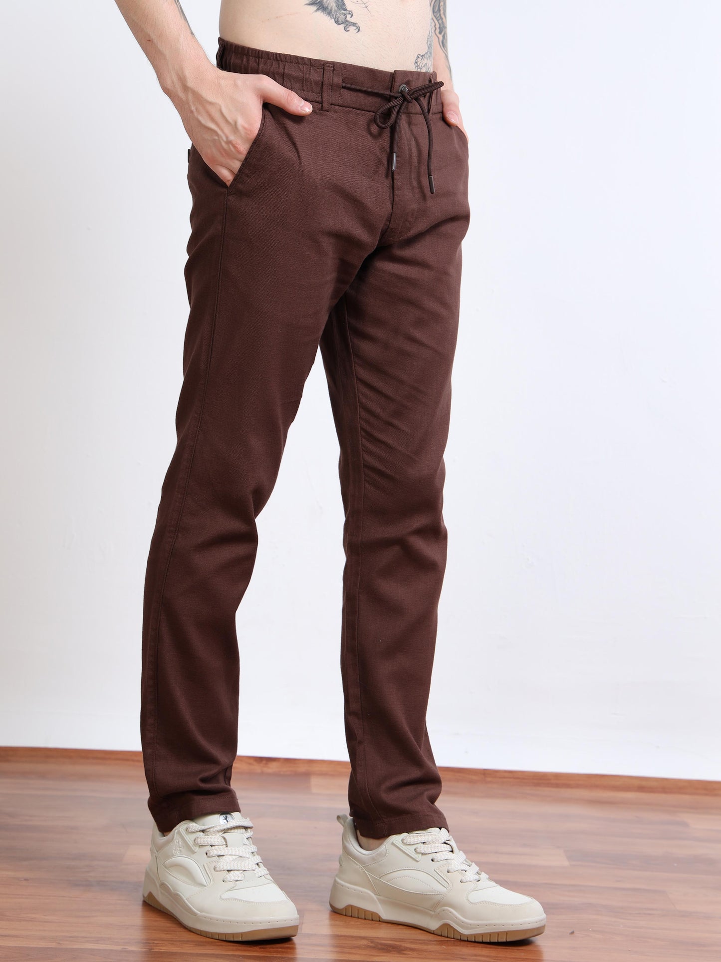 Men’s Drawstring Chino Trousers – Espresso Brown