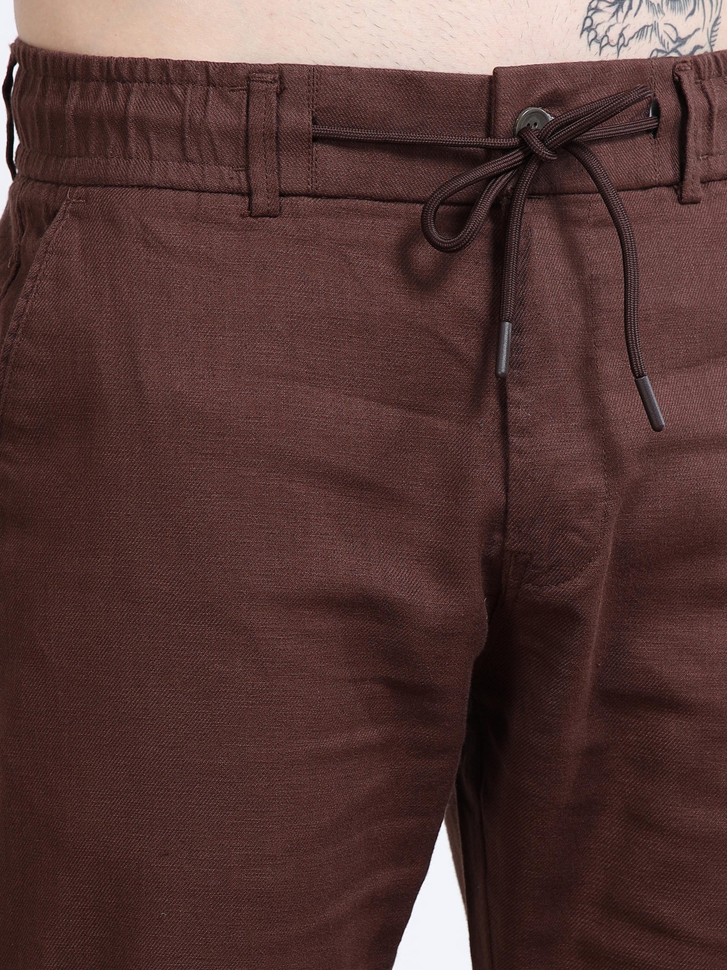 Men’s Drawstring Chino Trousers – Espresso Brown