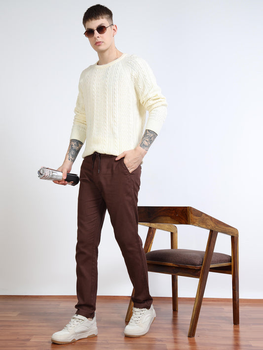 Men’s Drawstring Chino Trousers – Espresso Brown
