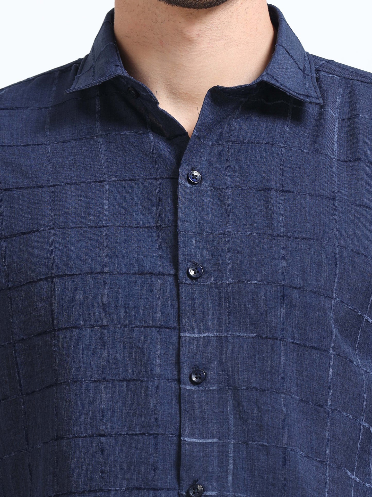 Navy Blue Men's Cotton Checks Design Casual Shirt - Premium Comfort Fit