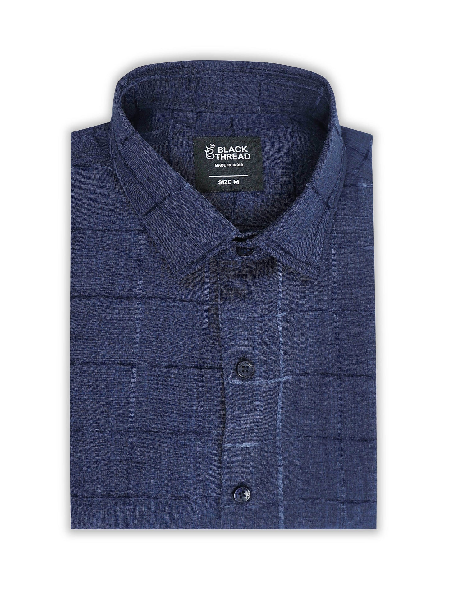 Navy Blue Men's Cotton Checks Design Casual Shirt - Premium Comfort Fit