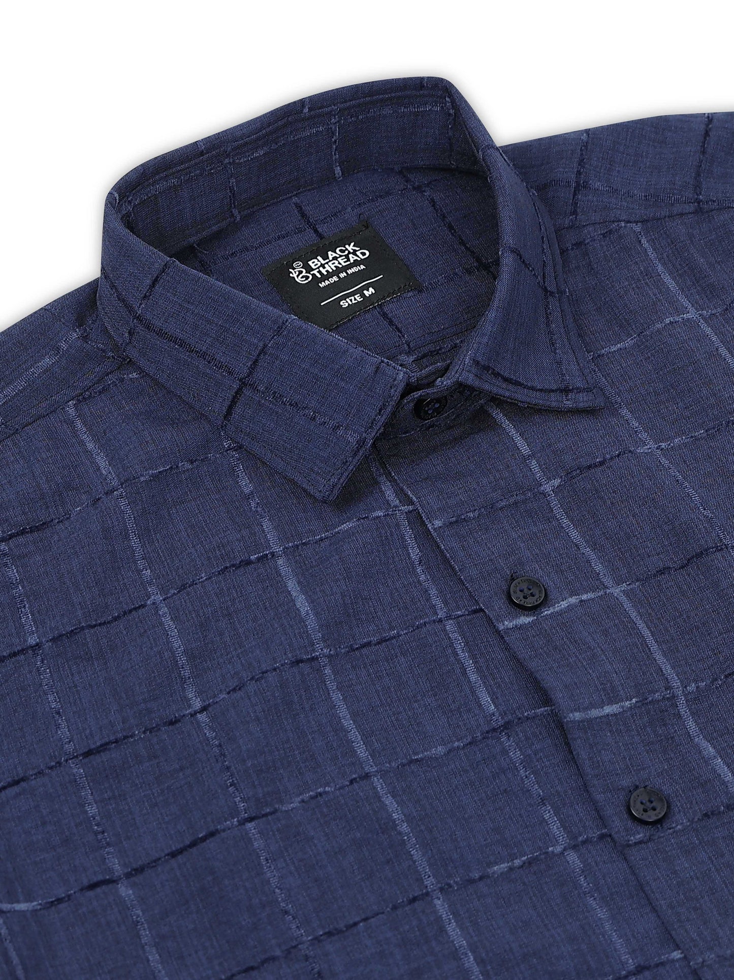 Navy Blue Men's Cotton Checks Design Casual Shirt - Premium Comfort Fit