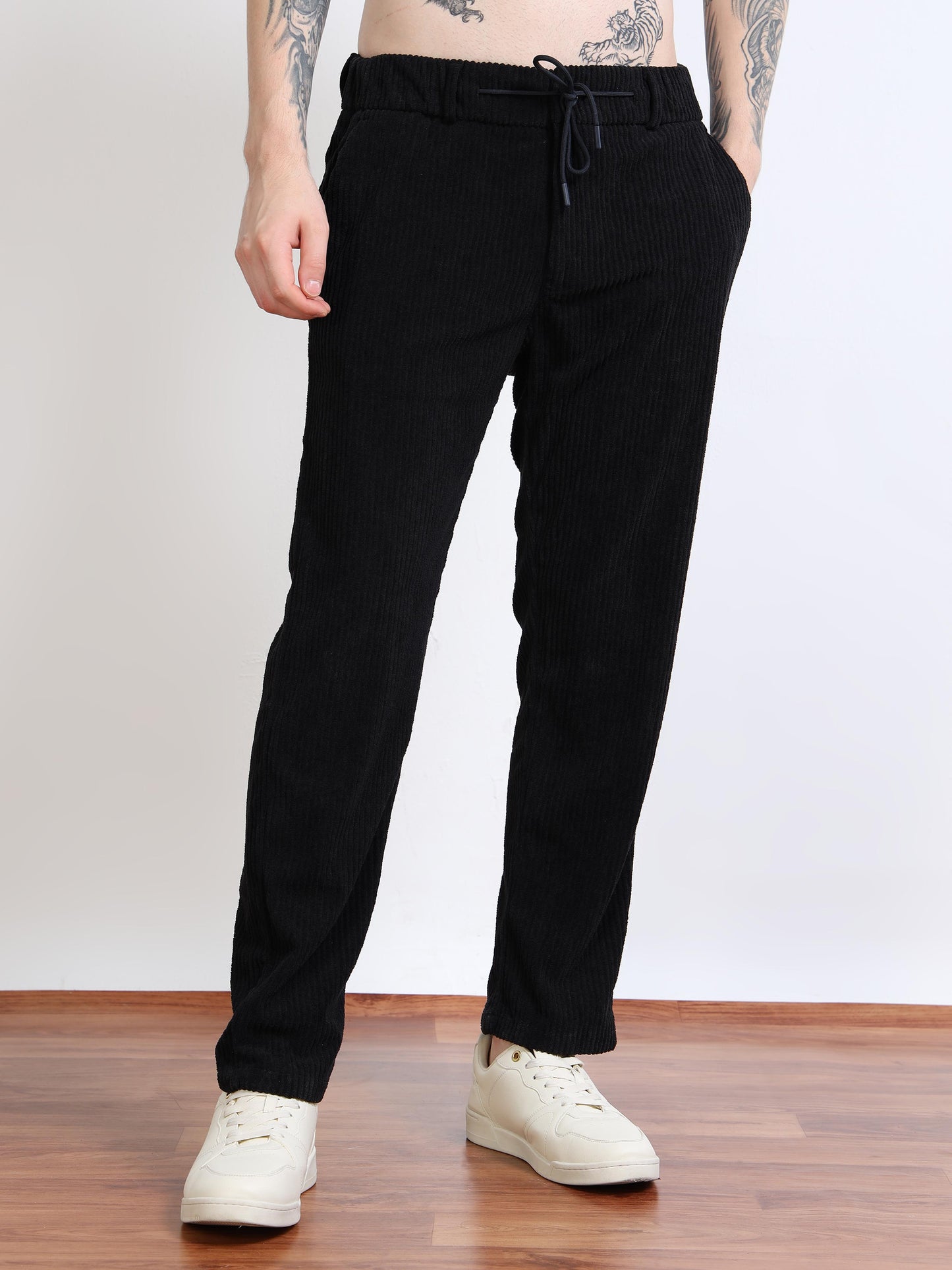 Men’s Corduroy Drawstring Lounge Trousers – Black