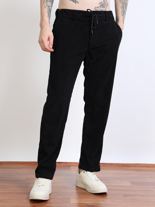 Men’s Corduroy Drawstring Lounge Trousers – Black