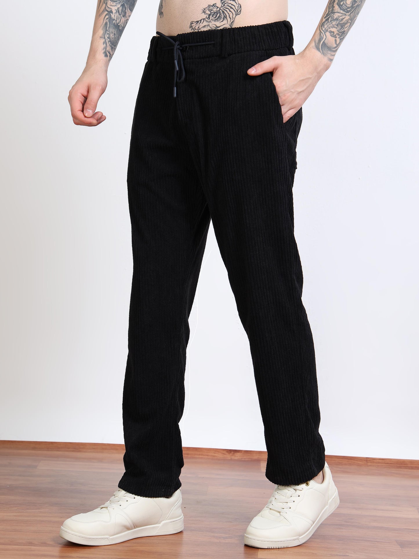 Men’s Corduroy Drawstring Lounge Trousers – Black
