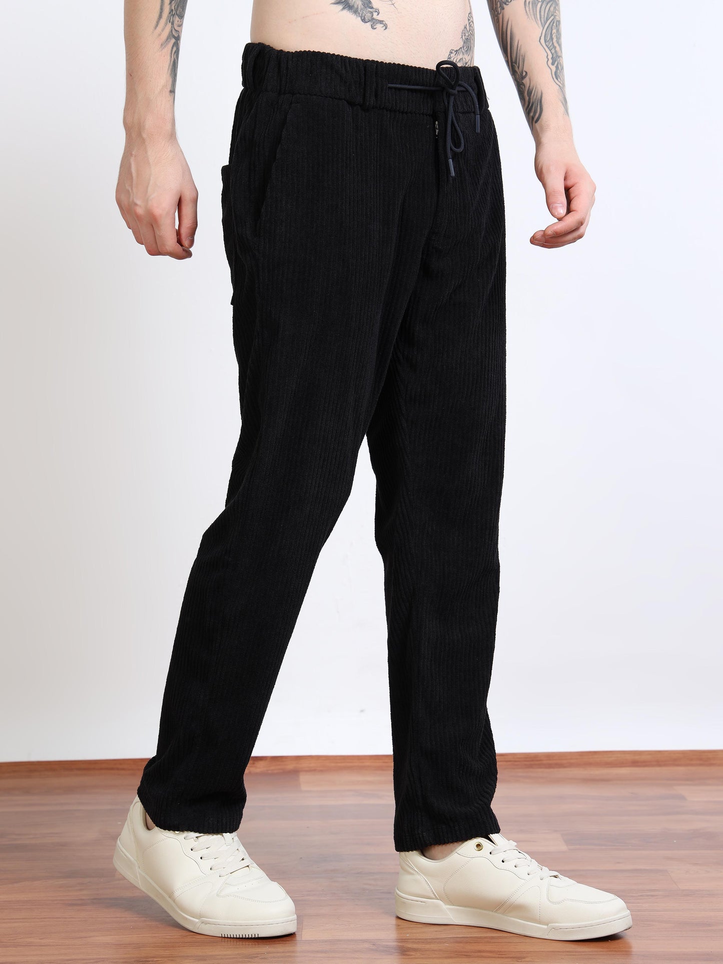 Men’s Corduroy Drawstring Lounge Trousers – Black