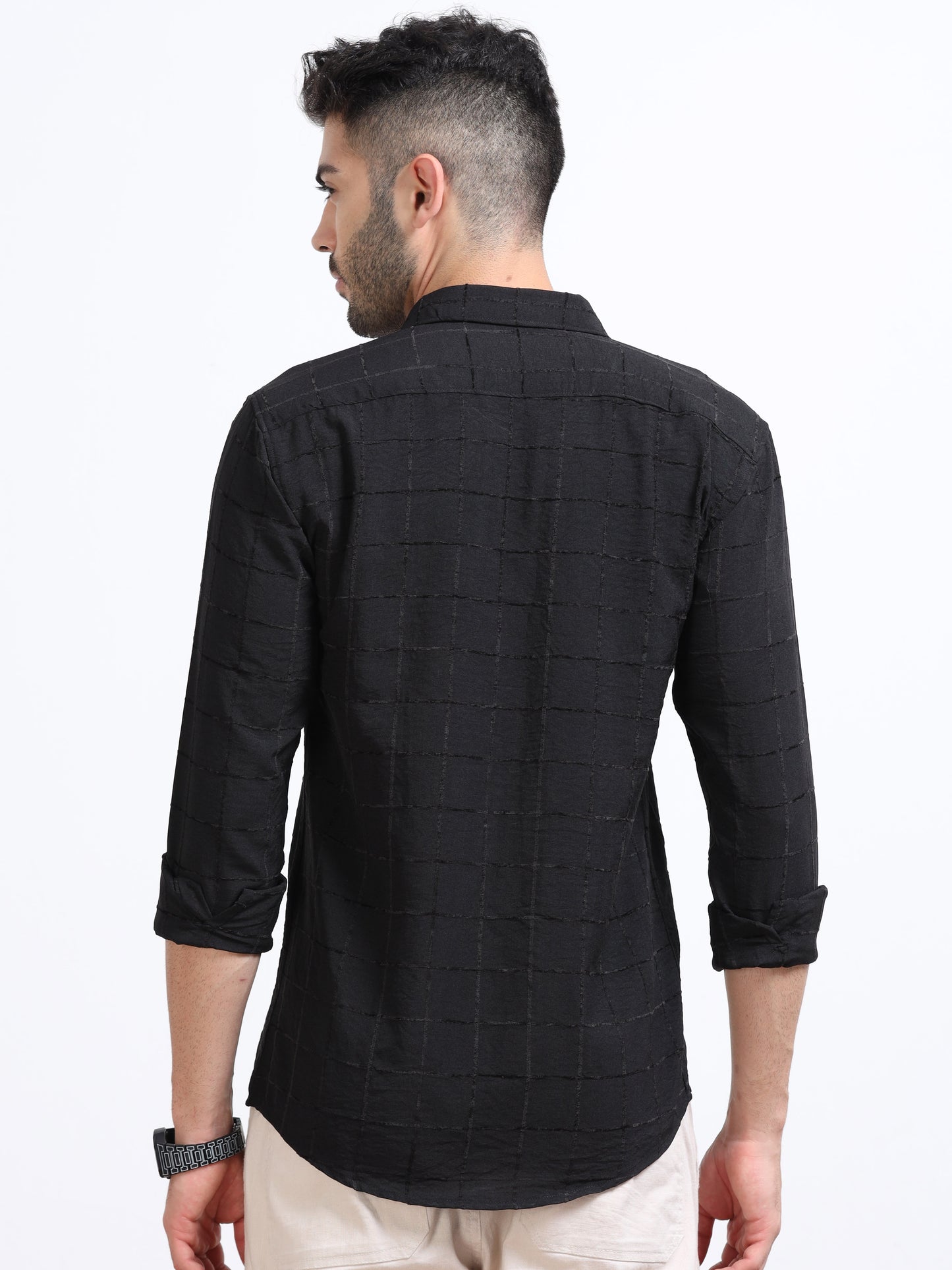 Black Men's Cotton Checks Design Casual Shirt - Premium Comfort Fit