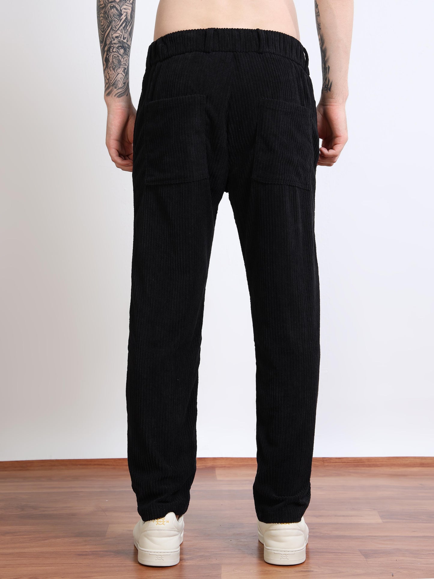 Men’s Corduroy Drawstring Lounge Trousers – Black