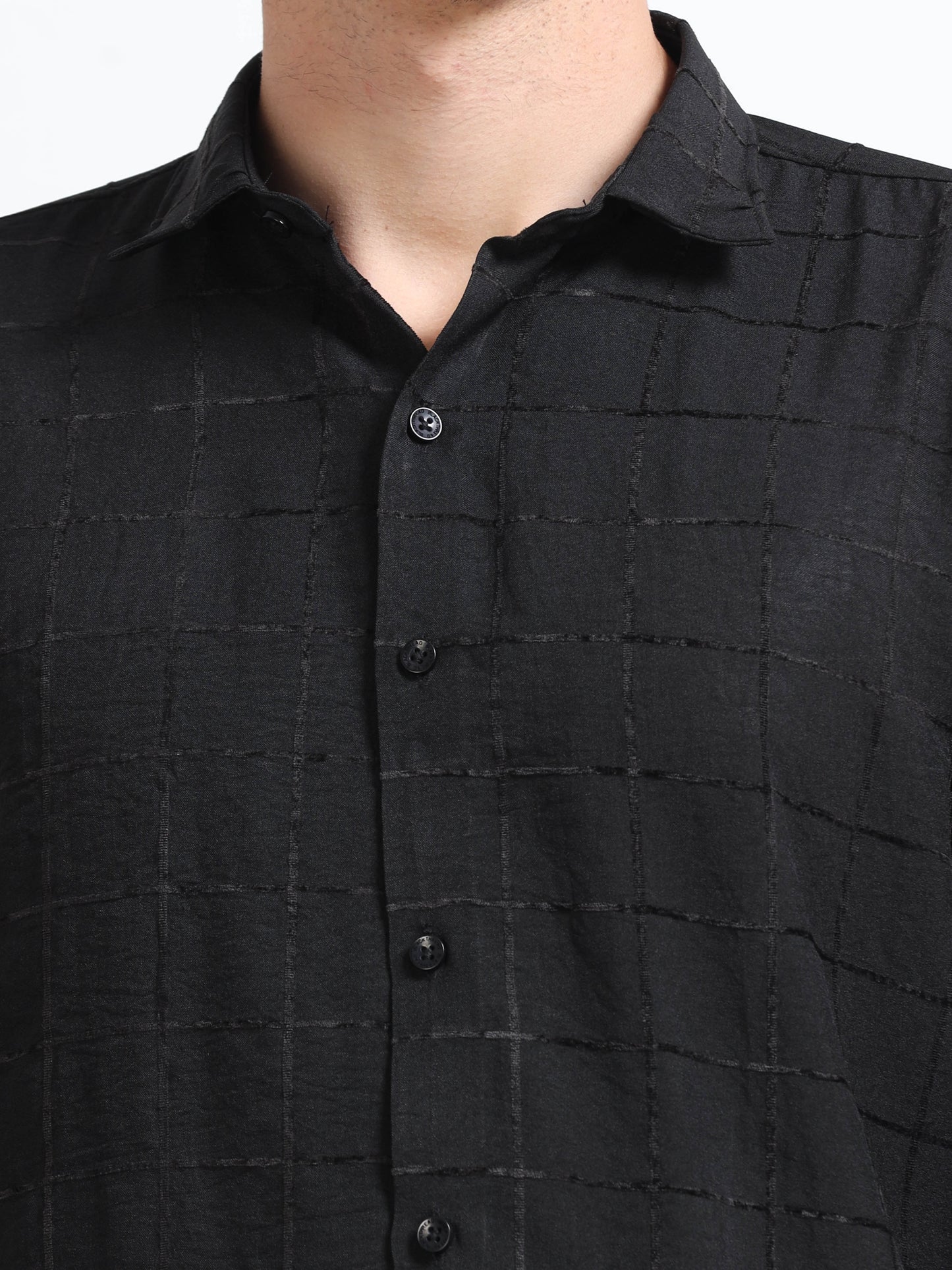 Black Men's Cotton Checks Design Casual Shirt - Premium Comfort Fit