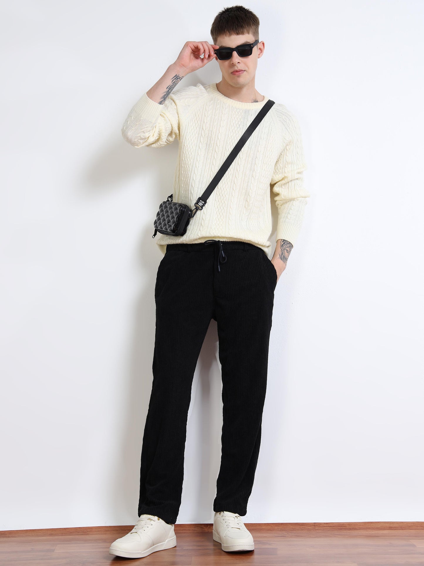 Men’s Corduroy Drawstring Lounge Trousers – Black