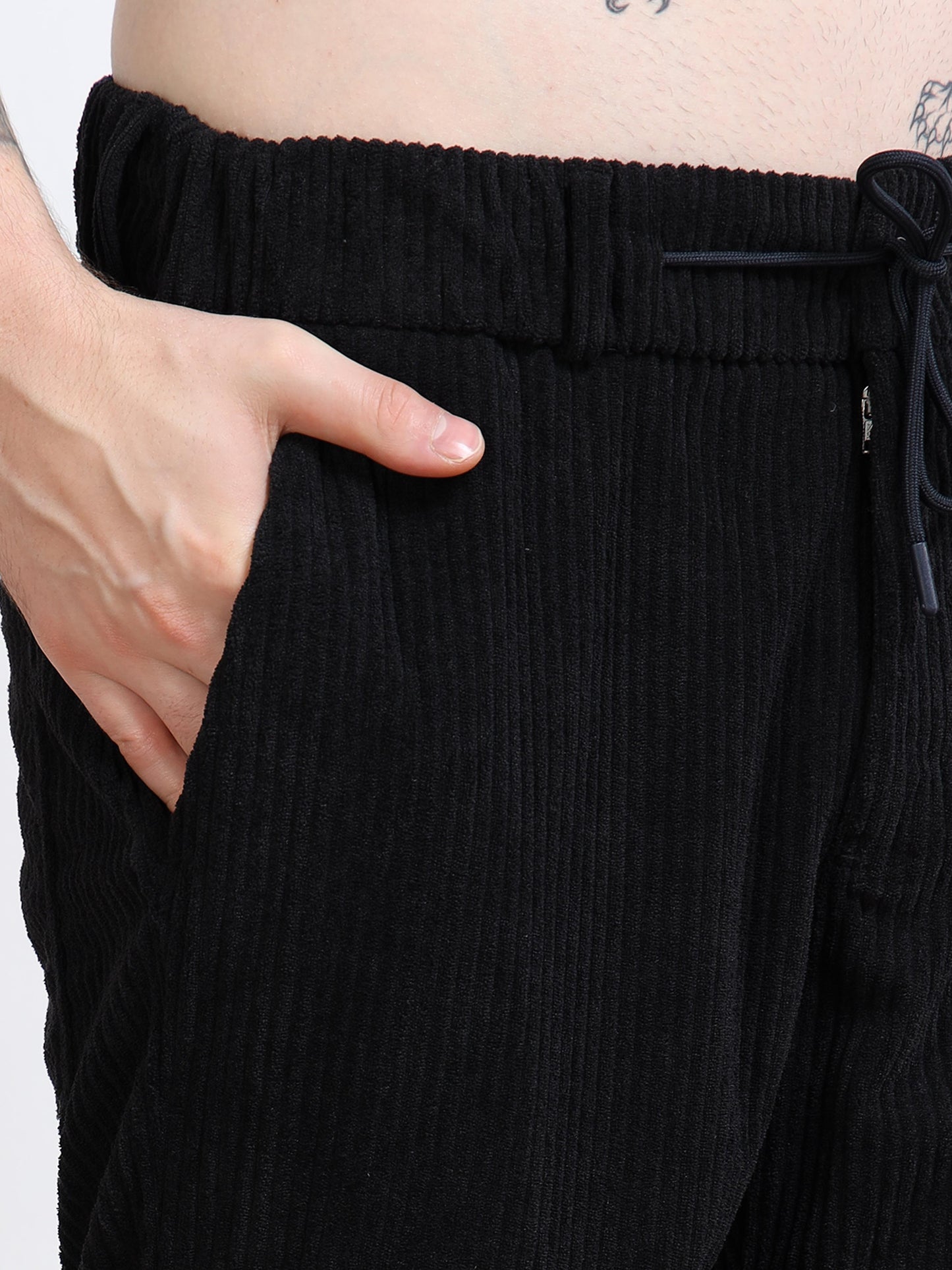 Men’s Corduroy Drawstring Lounge Trousers – Black