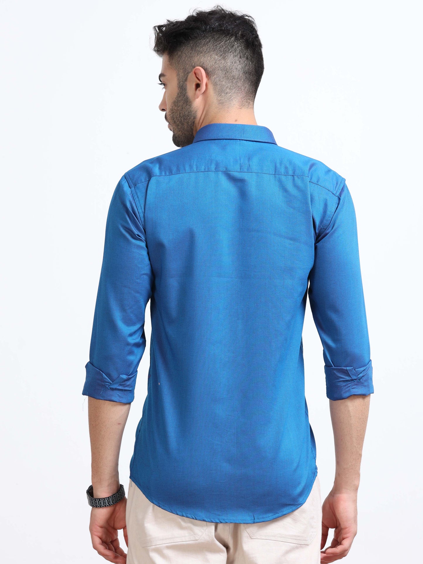 Royal Blue Men's Cotton Plain Casual Shirt - Premium Comfort Fit