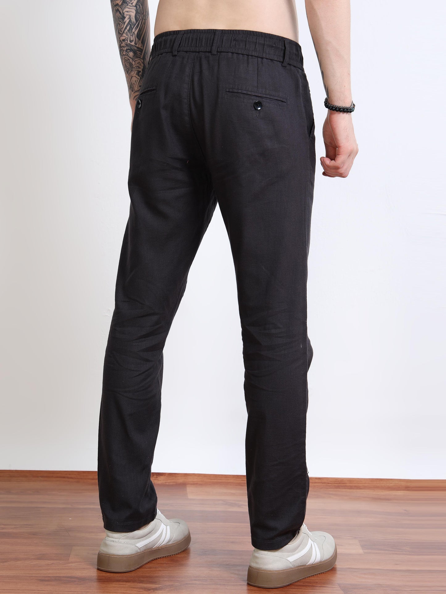 Men’s Drawstring Chino Trousers – Jet Black