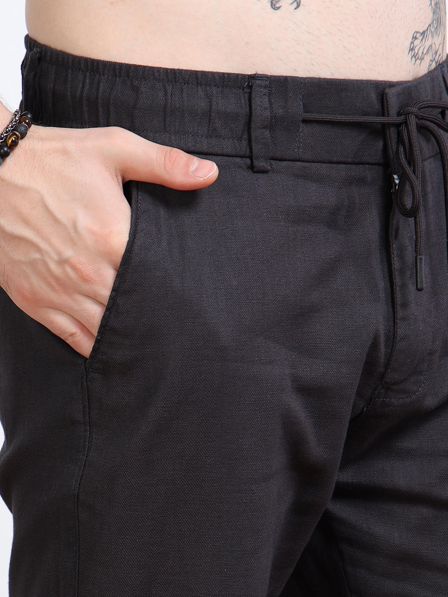 Men’s Drawstring Chino Trousers – Jet Black