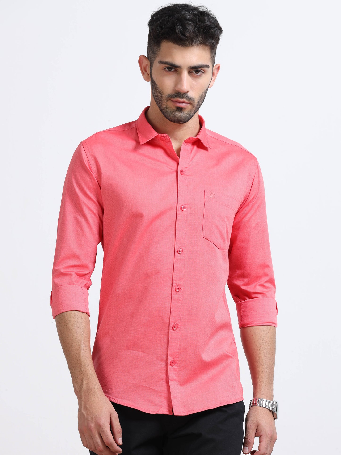 Pink Men's Cotton Plain Casual Shirt - Premium Comfort Fit