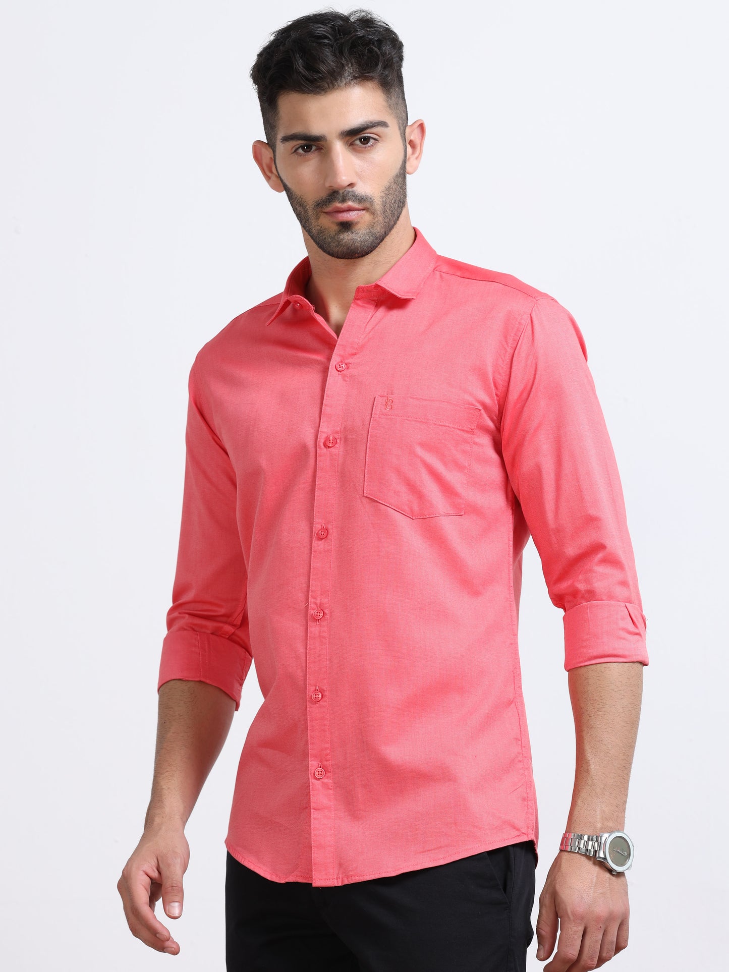 Pink Men's Cotton Plain Casual Shirt - Premium Comfort Fit