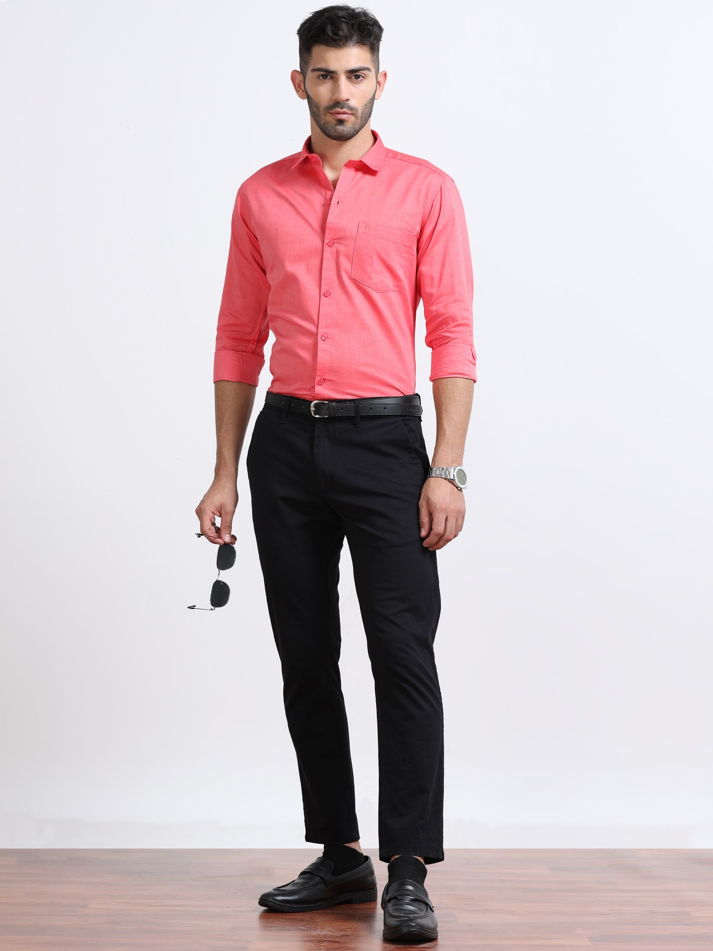 Pink Men's Cotton Plain Casual Shirt - Premium Comfort Fit
