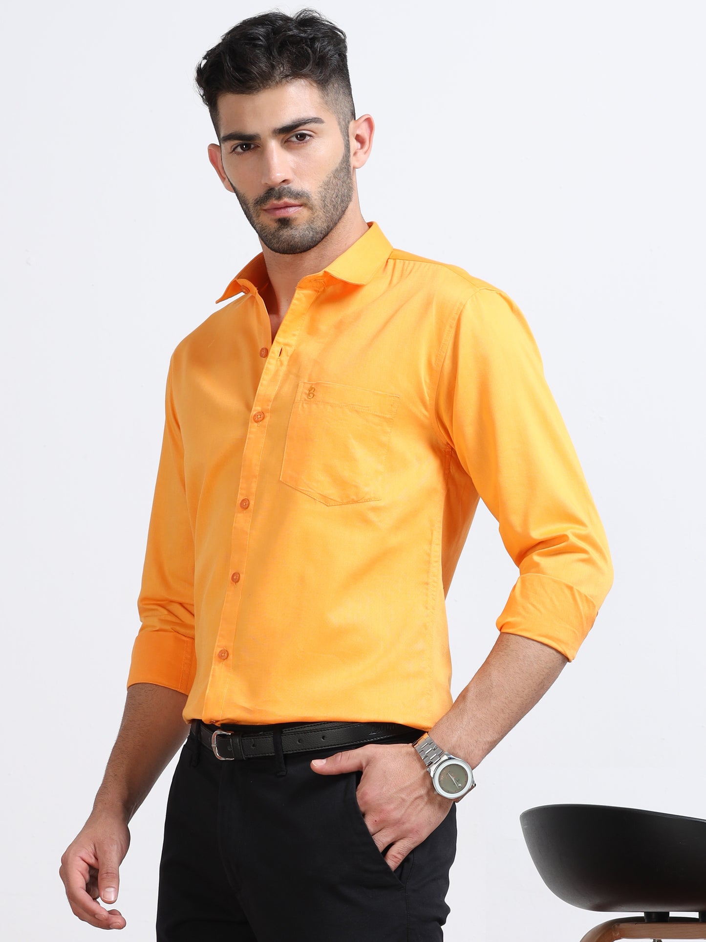 Mustard Yellow Men's Cotton Plain Casual Shirt - Premium Comfort Fit