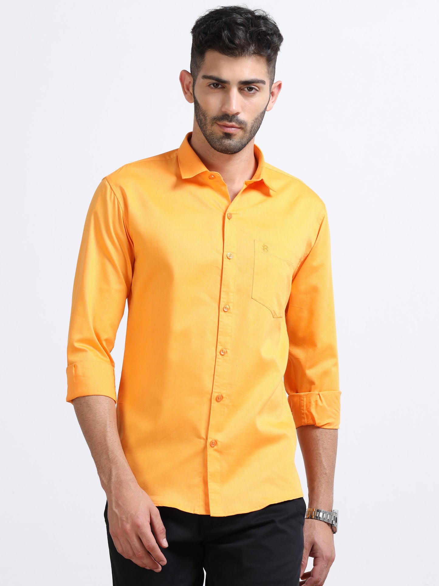 Mustard Yellow Men's Cotton Plain Casual Shirt - Premium Comfort Fit