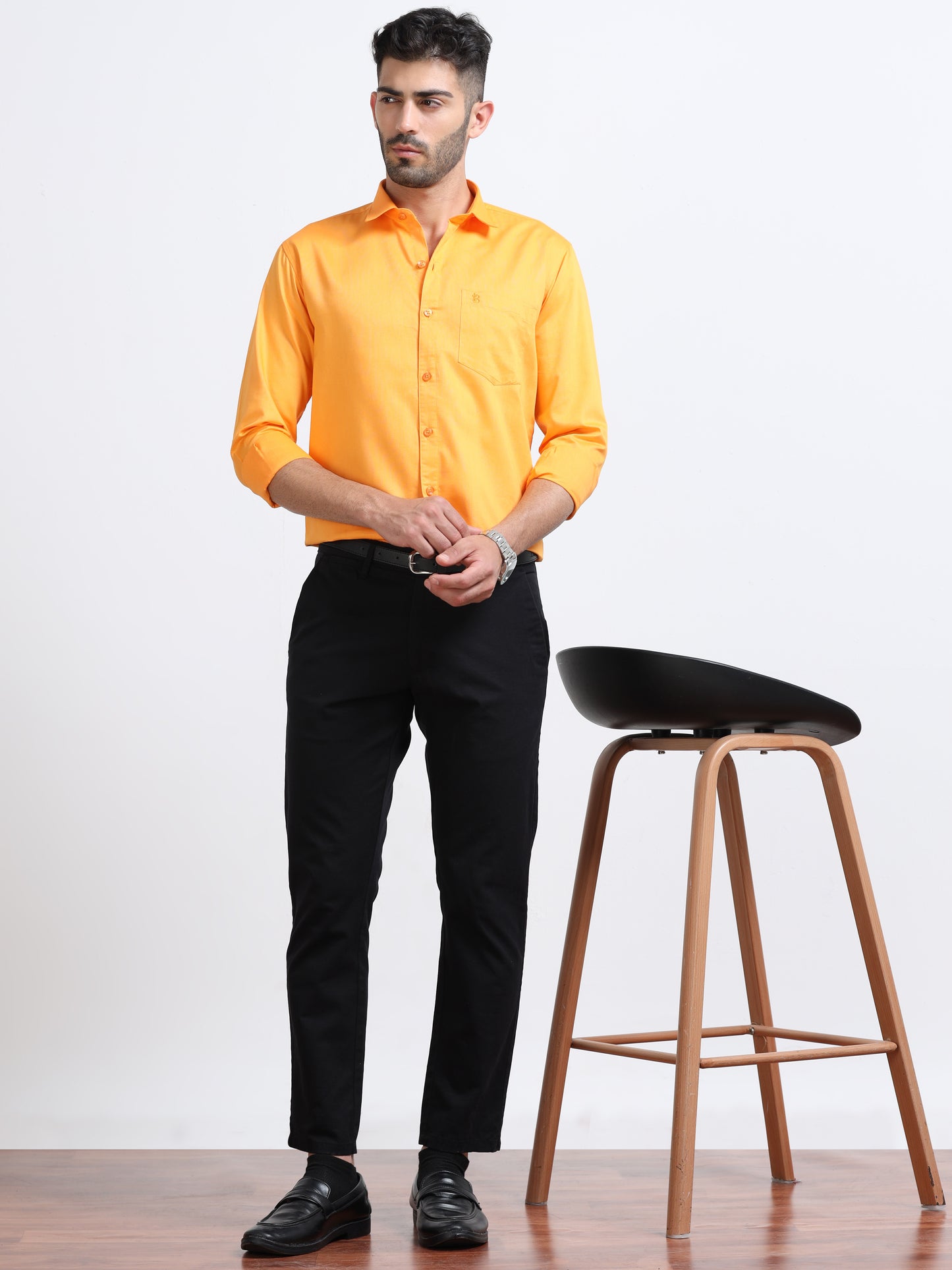 Mustard Yellow Men's Cotton Plain Casual Shirt - Premium Comfort Fit