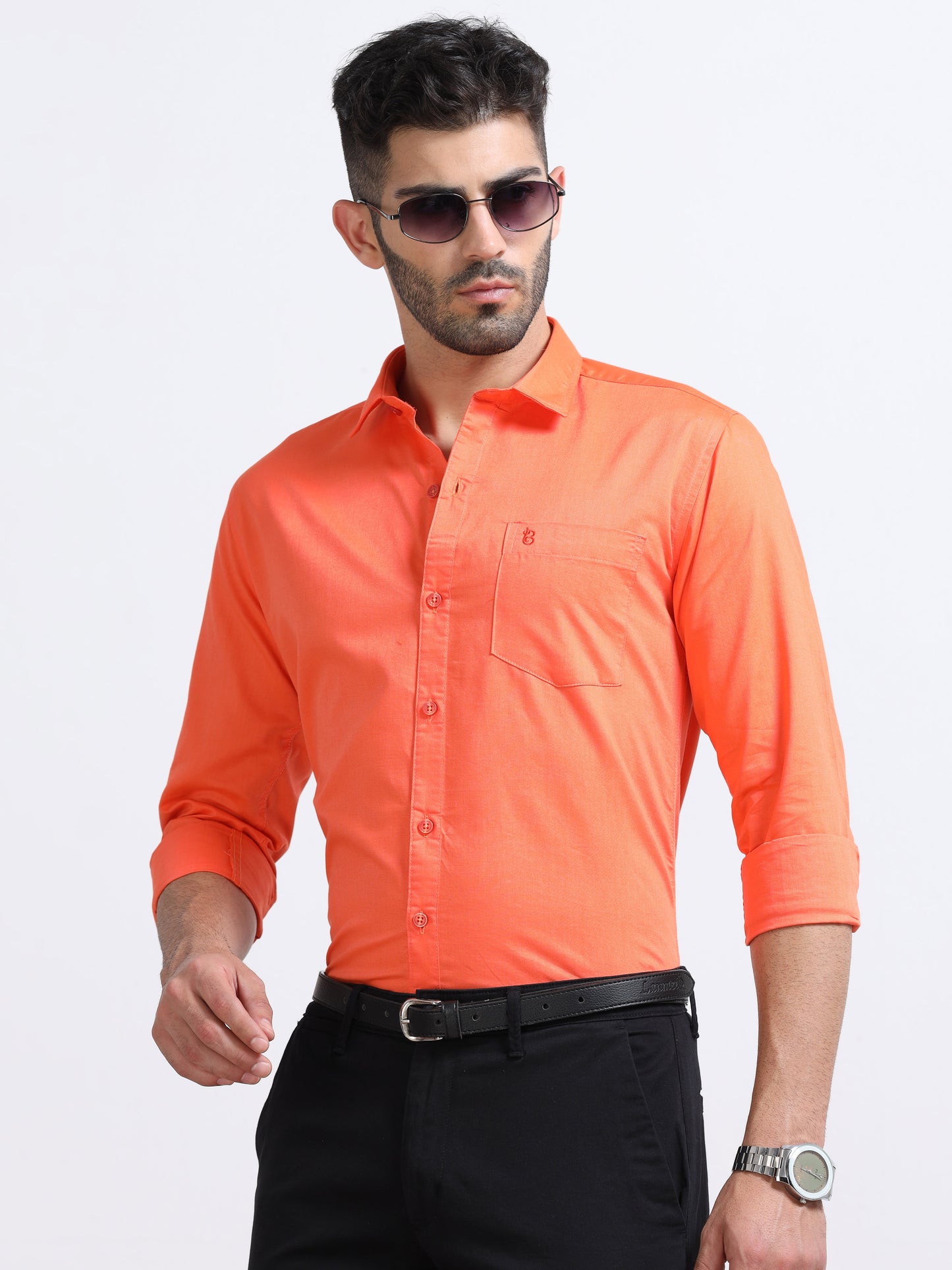 Orange Men's Cotton Plain Casual Shirt - Premium Comfort Fit