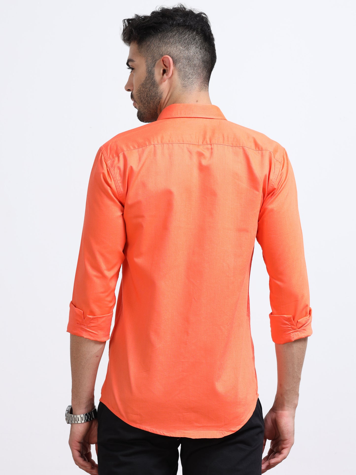 Orange Men's Cotton Plain Casual Shirt - Premium Comfort Fit