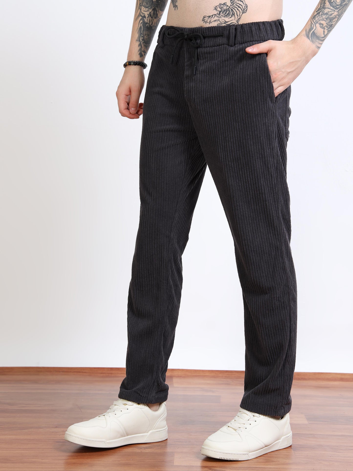 Men’s Corduroy Drawstring Lounge Trousers – Charcoal