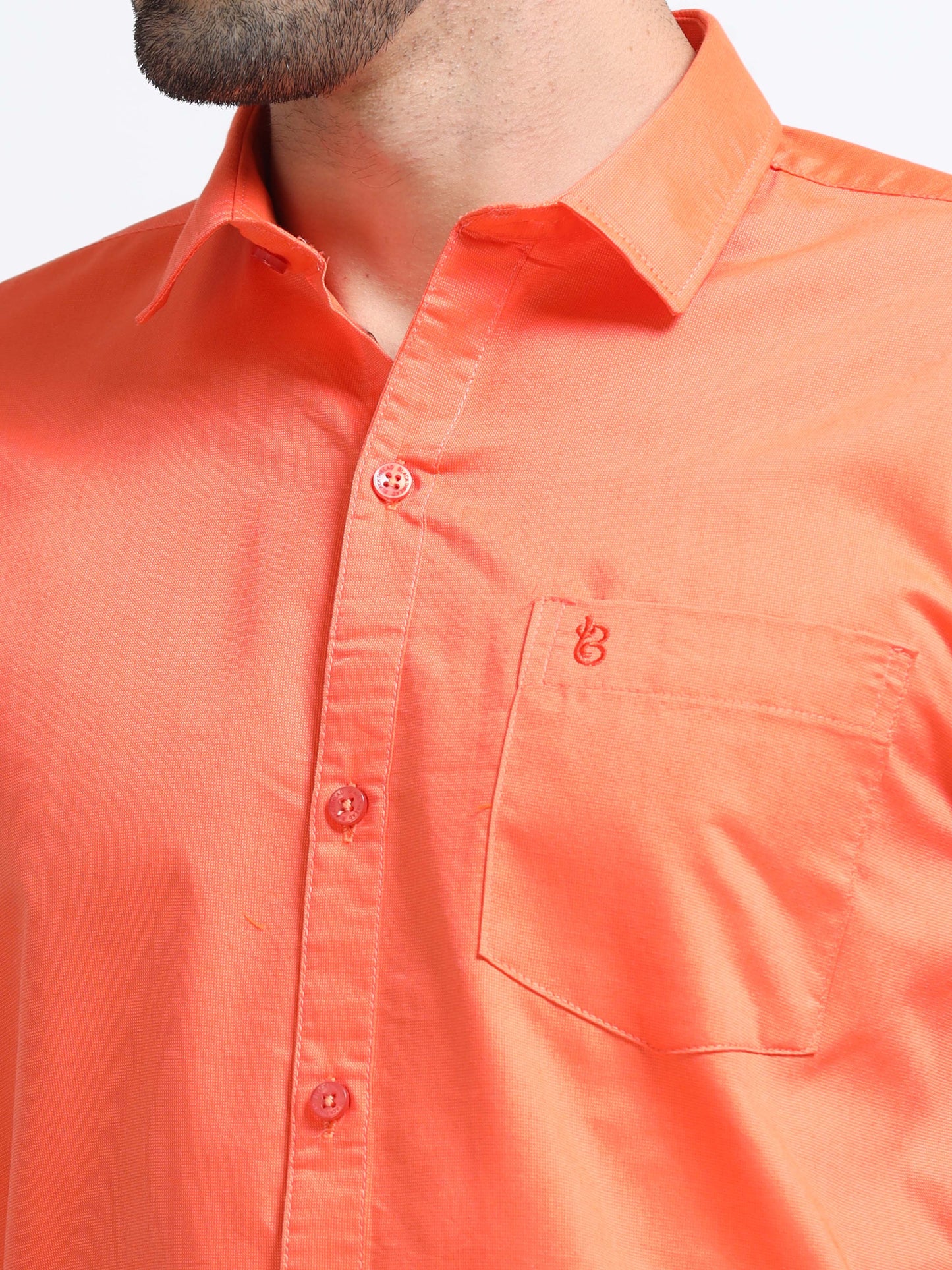 Orange Men's Cotton Plain Casual Shirt - Premium Comfort Fit
