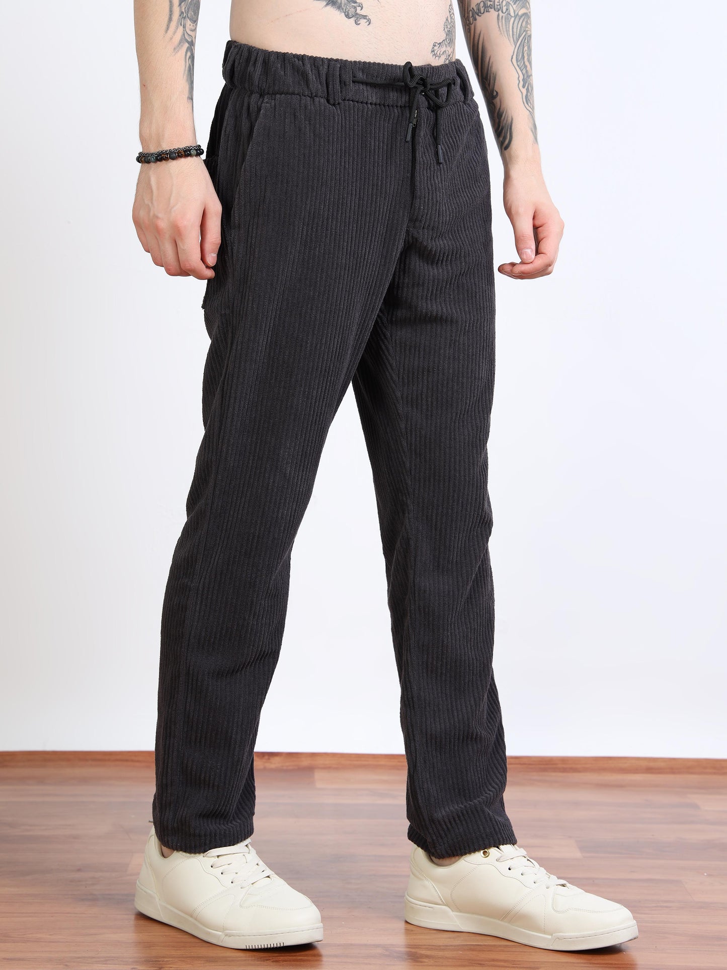 Men’s Corduroy Drawstring Lounge Trousers – Charcoal