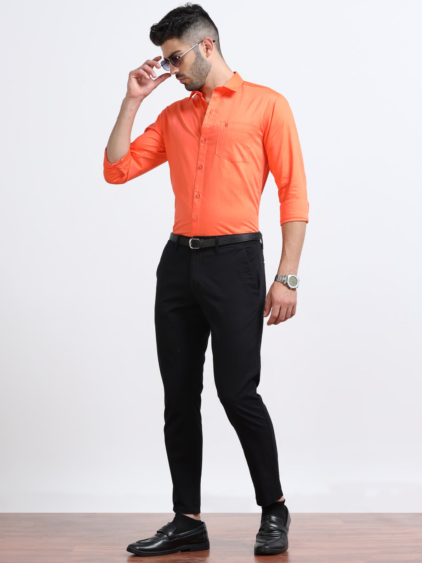 Orange Men's Cotton Plain Casual Shirt - Premium Comfort Fit