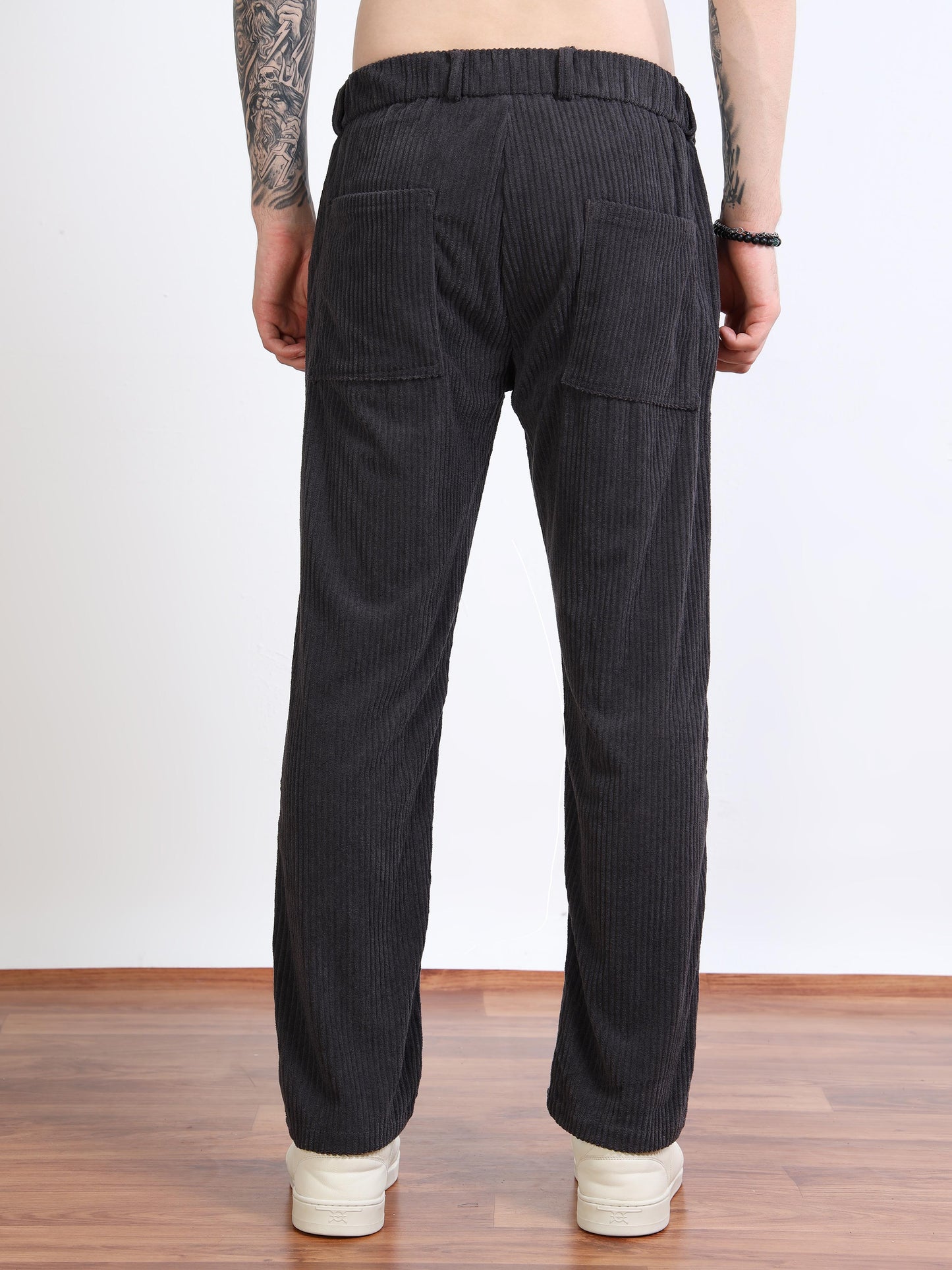 Men’s Corduroy Drawstring Lounge Trousers – Charcoal