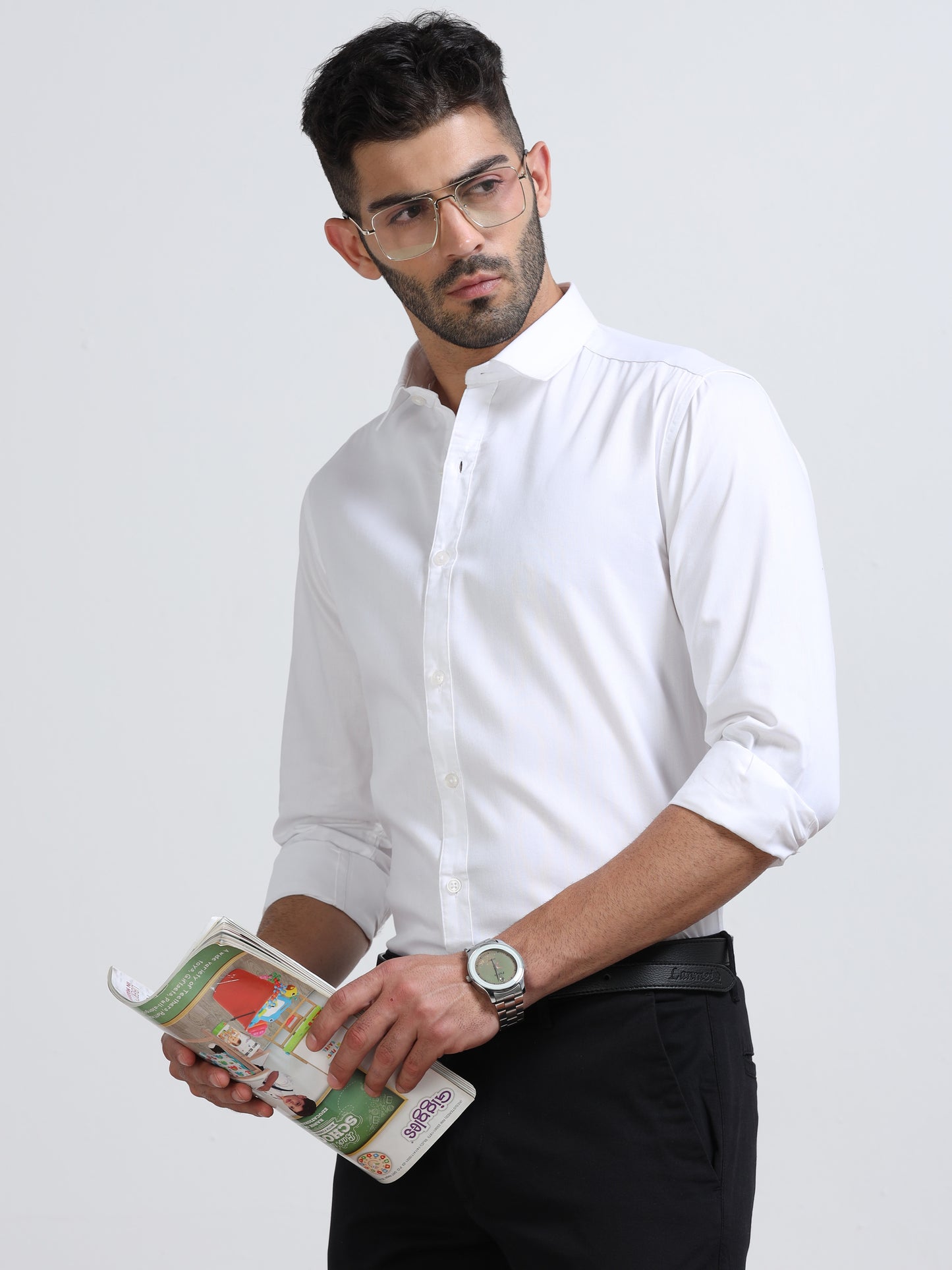 White Men's Cotton Plain Casual Shirt - Premium Comfort Fit