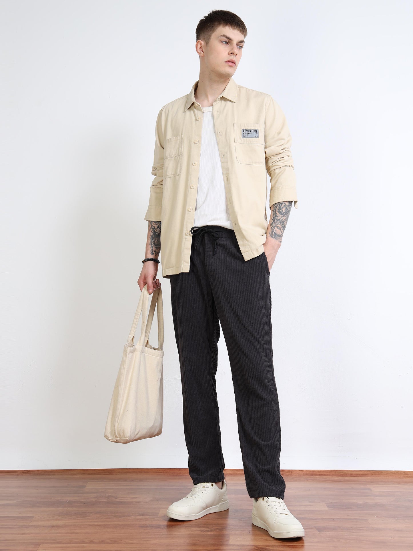 Men’s Corduroy Drawstring Lounge Trousers – Charcoal