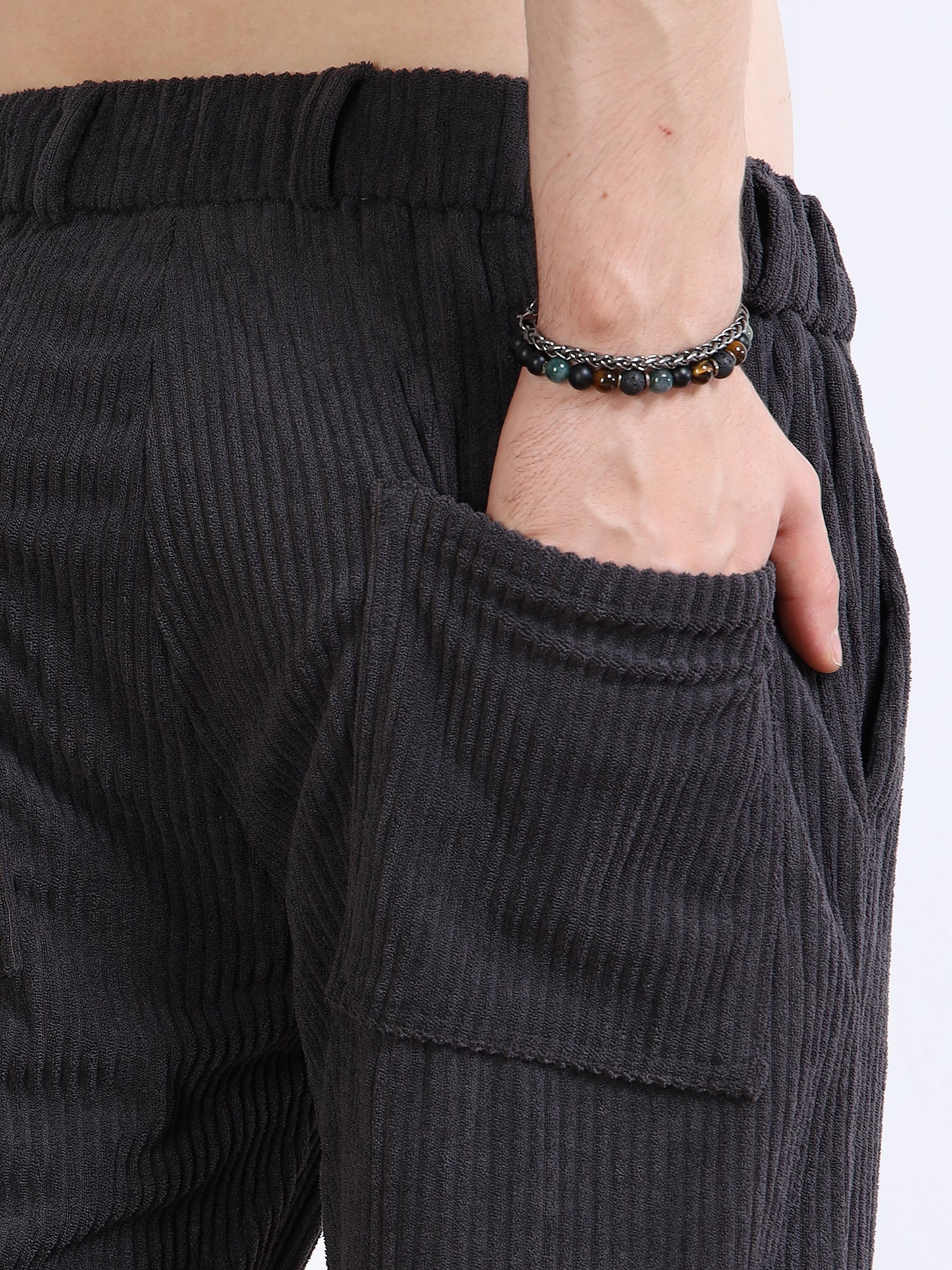 Men’s Corduroy Drawstring Lounge Trousers – Charcoal