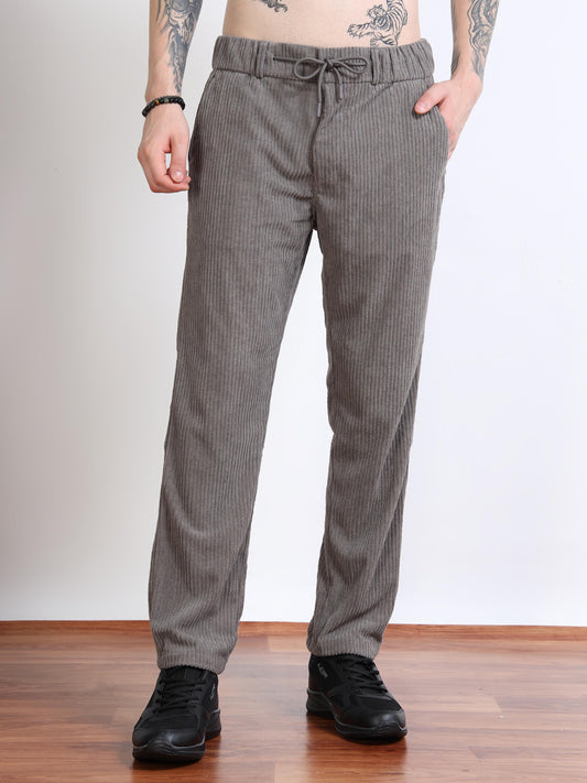 Men’s Corduroy Drawstring Lounge Trousers – Stone Grey