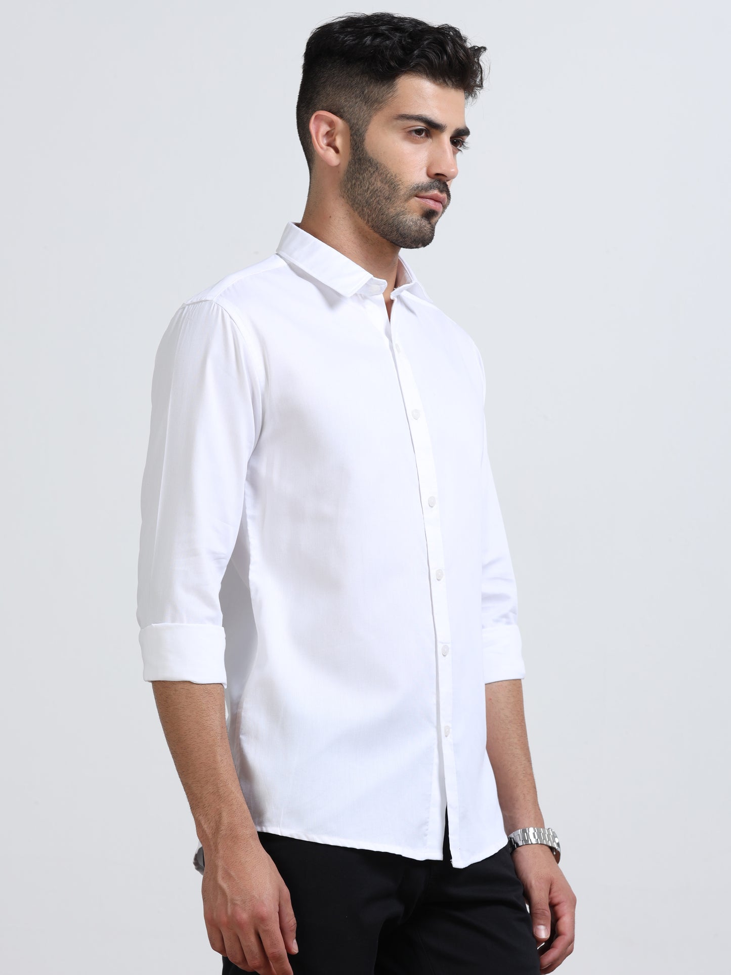 White Men's Cotton Plain Casual Shirt - Premium Comfort Fit