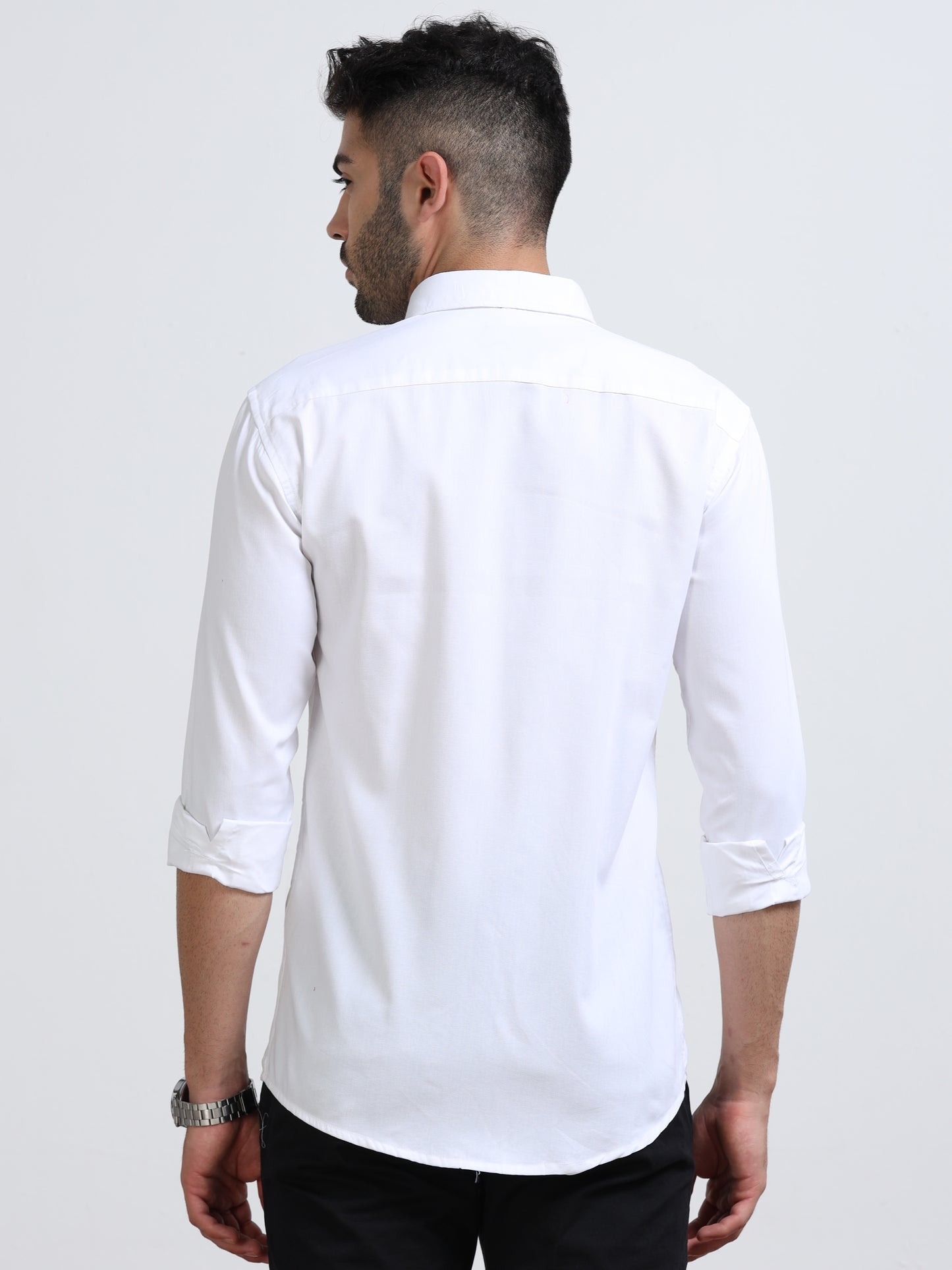 White Men's Cotton Plain Casual Shirt - Premium Comfort Fit