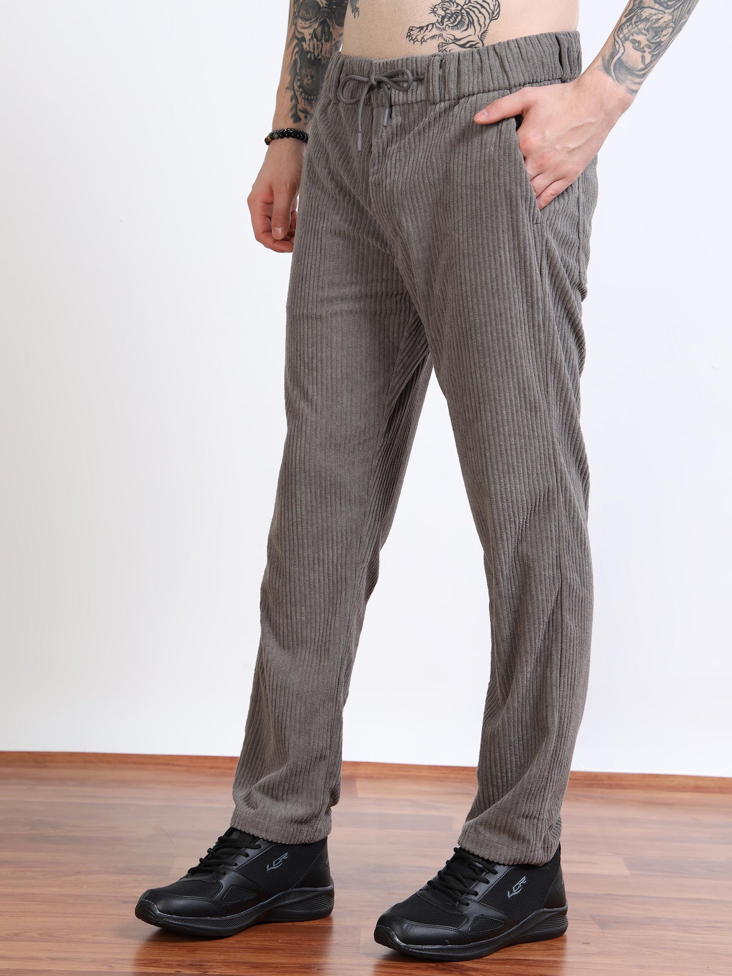 Men’s Corduroy Drawstring Lounge Trousers – Stone Grey