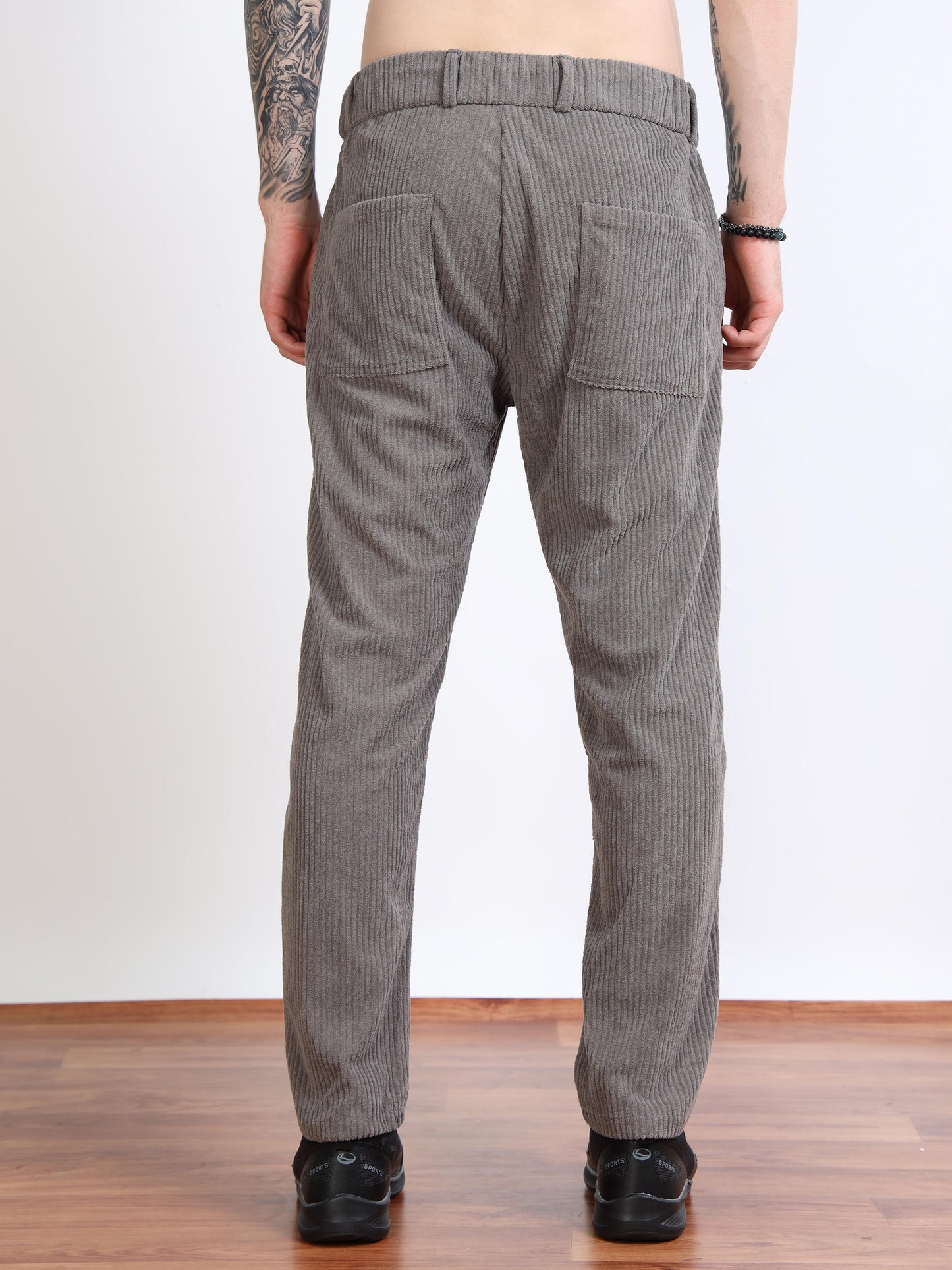 Men’s Corduroy Drawstring Lounge Trousers – Stone Grey