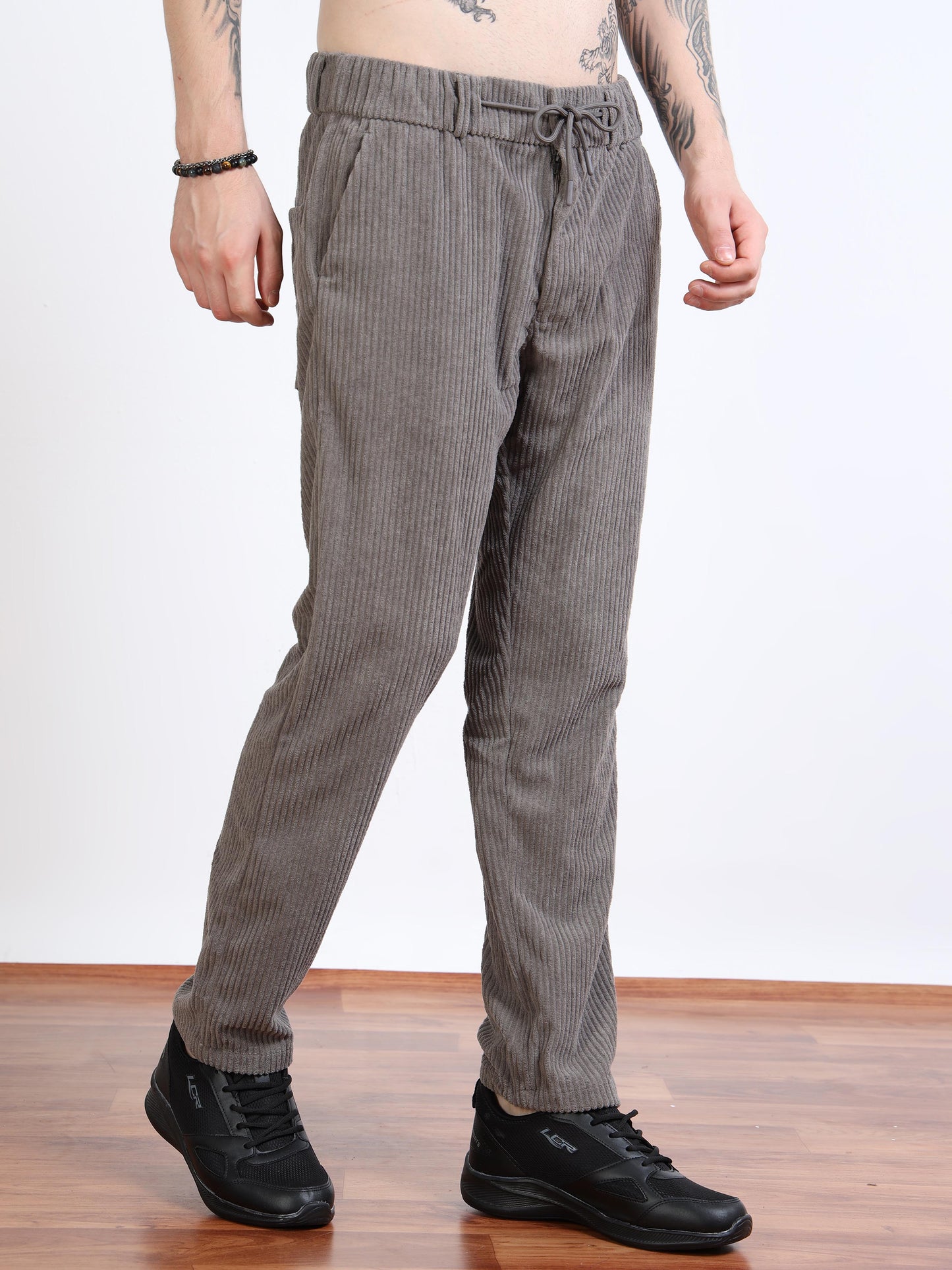 Men’s Corduroy Drawstring Lounge Trousers – Stone Grey