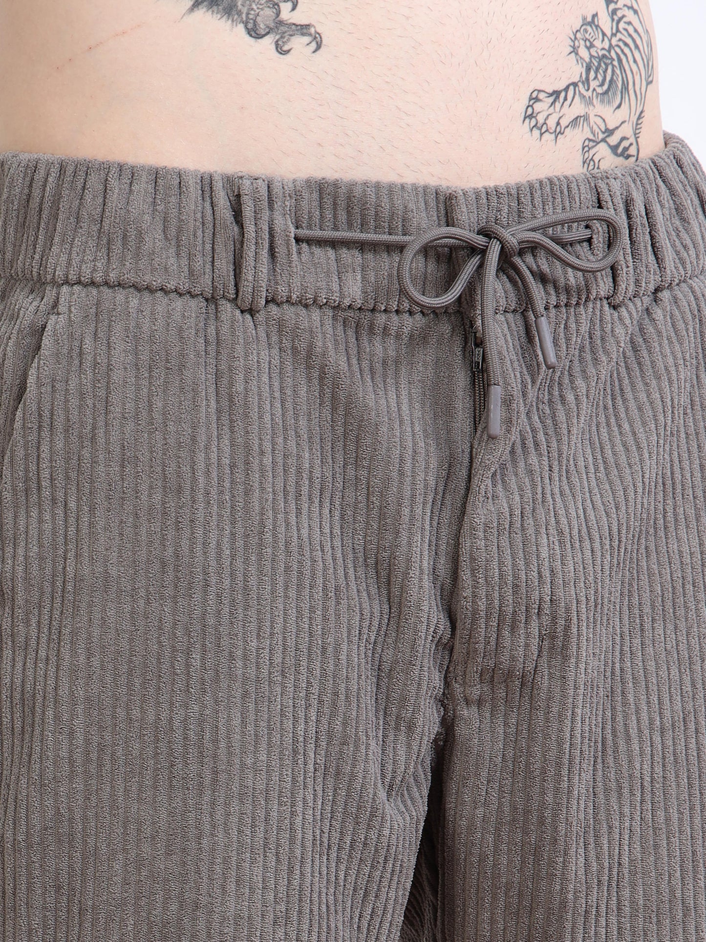 Men’s Corduroy Drawstring Lounge Trousers – Stone Grey