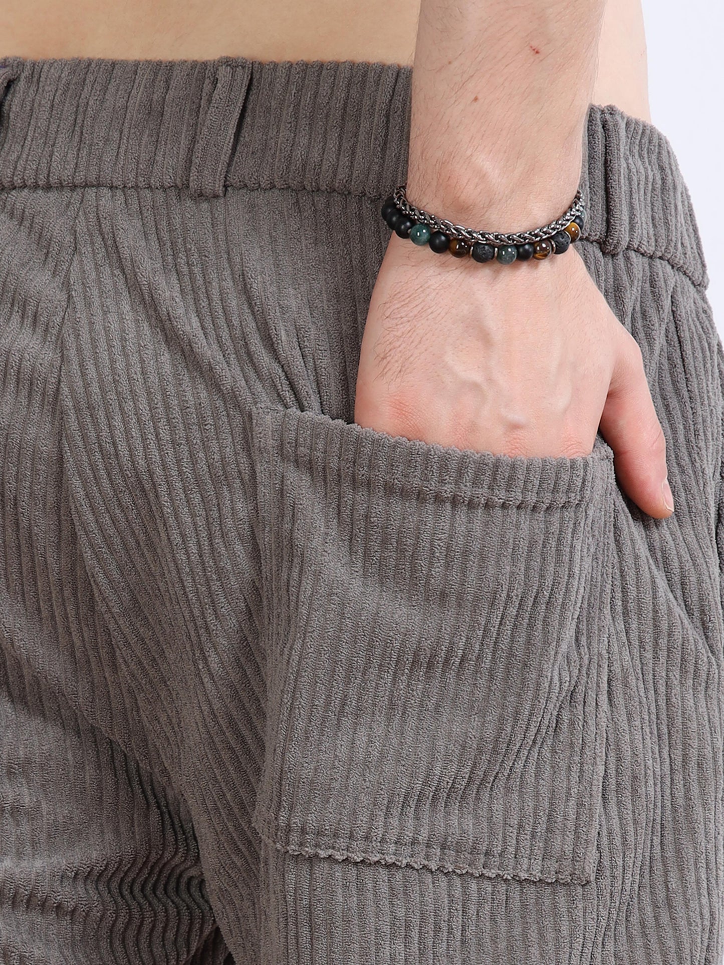 Men’s Corduroy Drawstring Lounge Trousers – Stone Grey