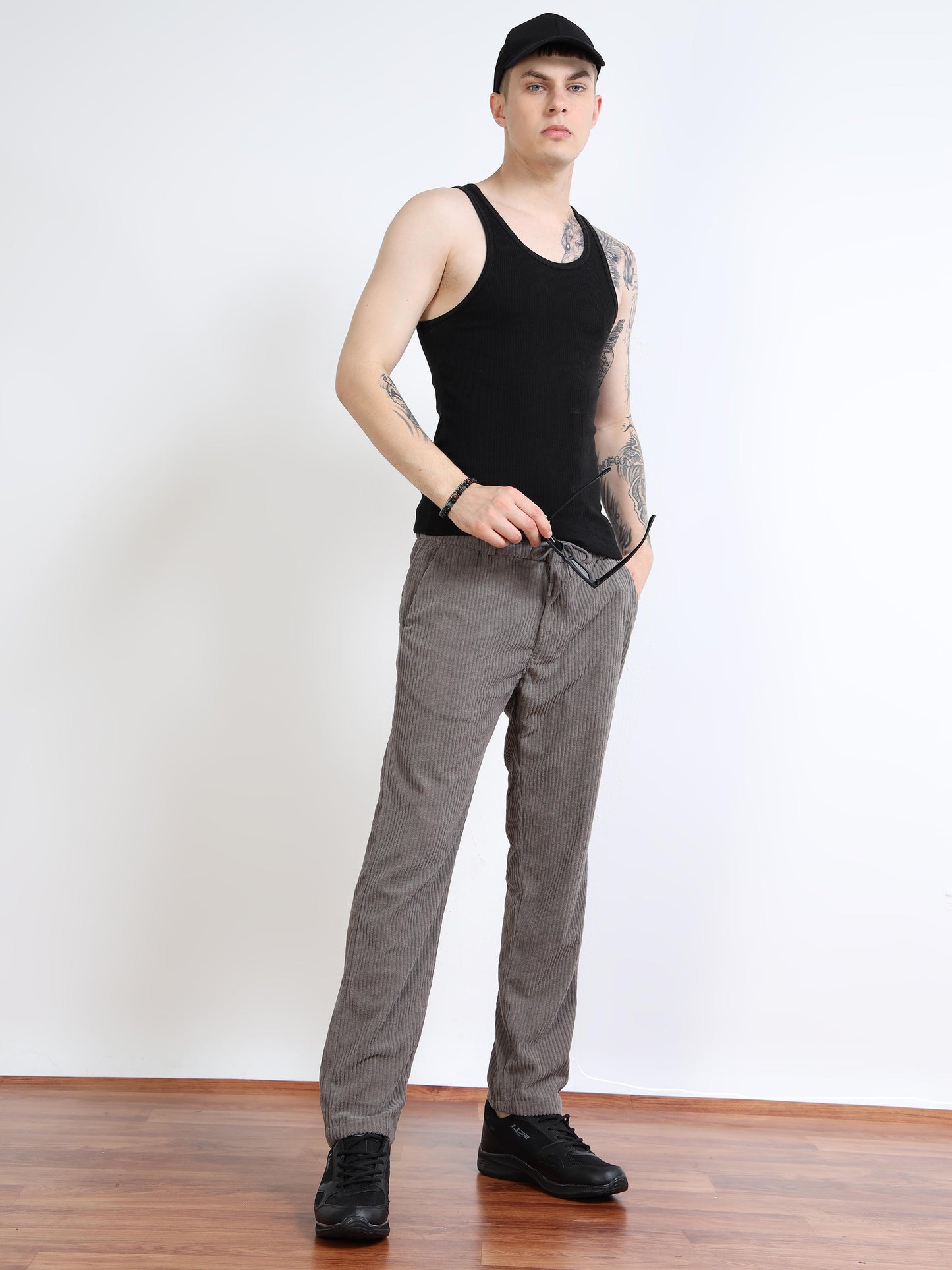 Men’s Corduroy Drawstring Lounge Trousers – Stone Grey