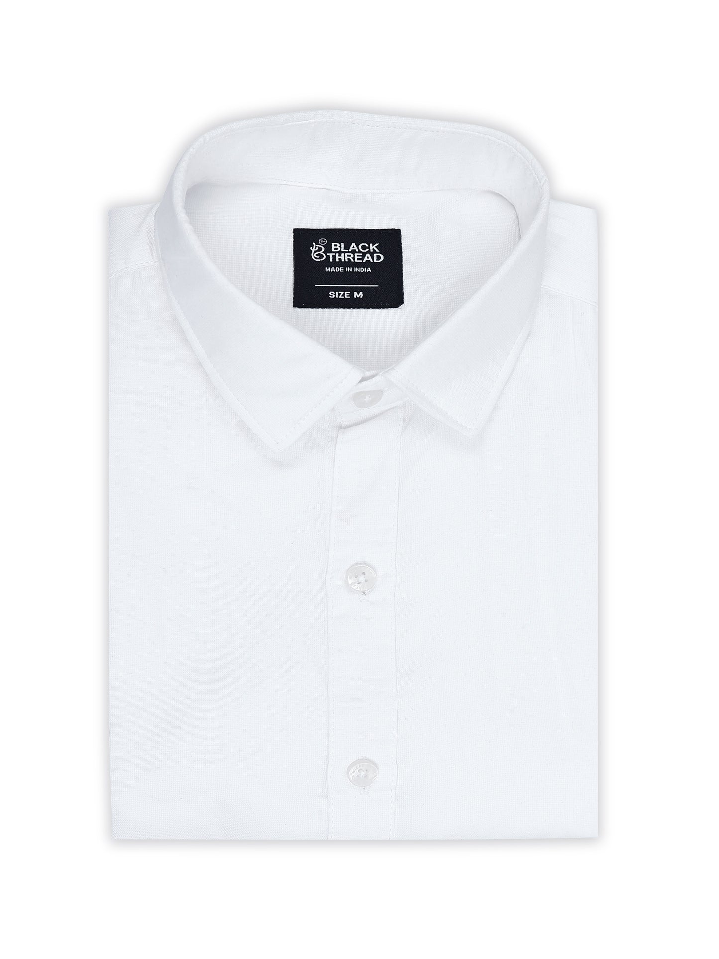 White Men's Cotton Plain Casual Shirt - Premium Comfort Fit