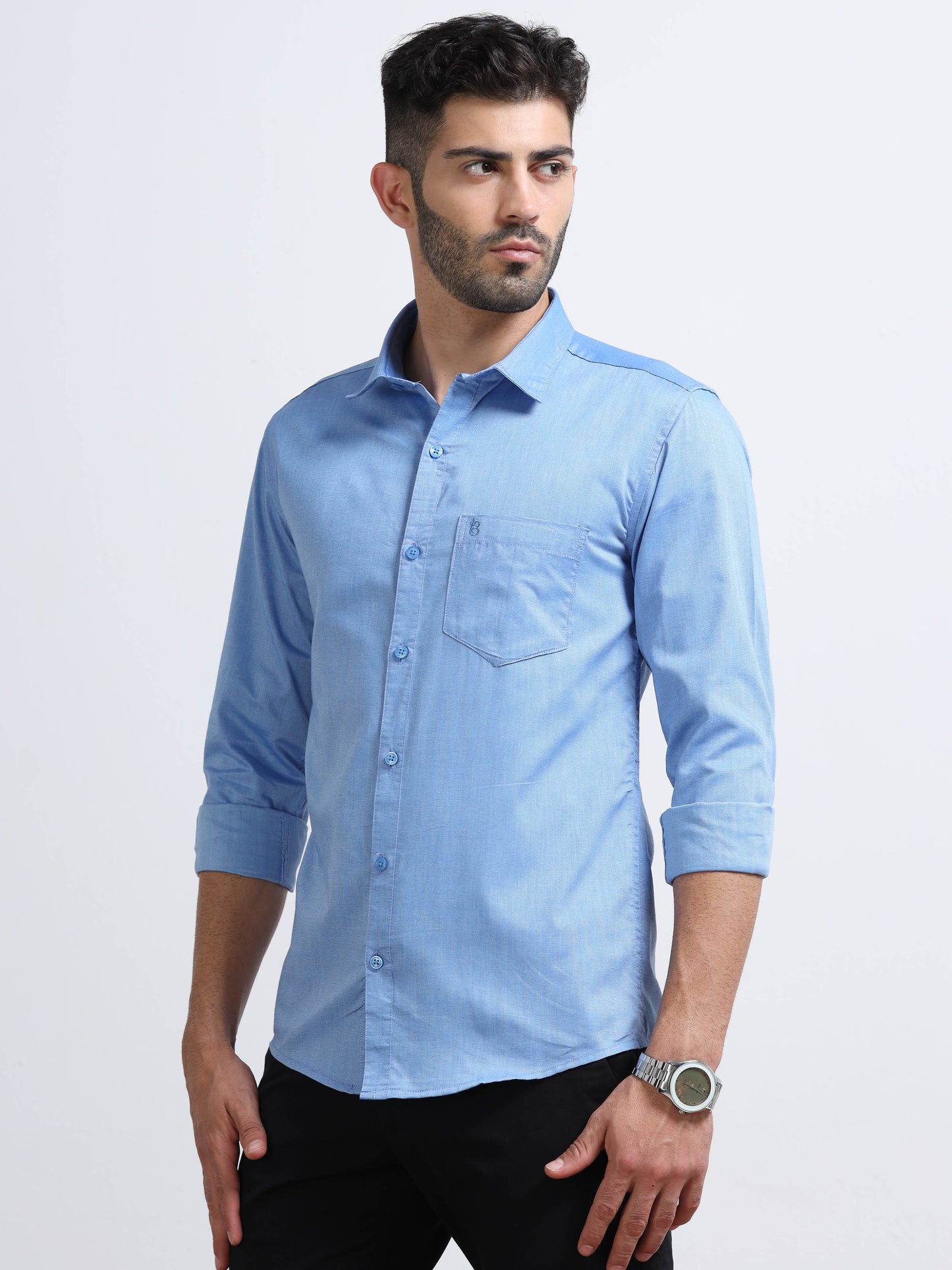 Sky Blue Men's Cotton Plain Casual Shirt - Premium Comfort Fit