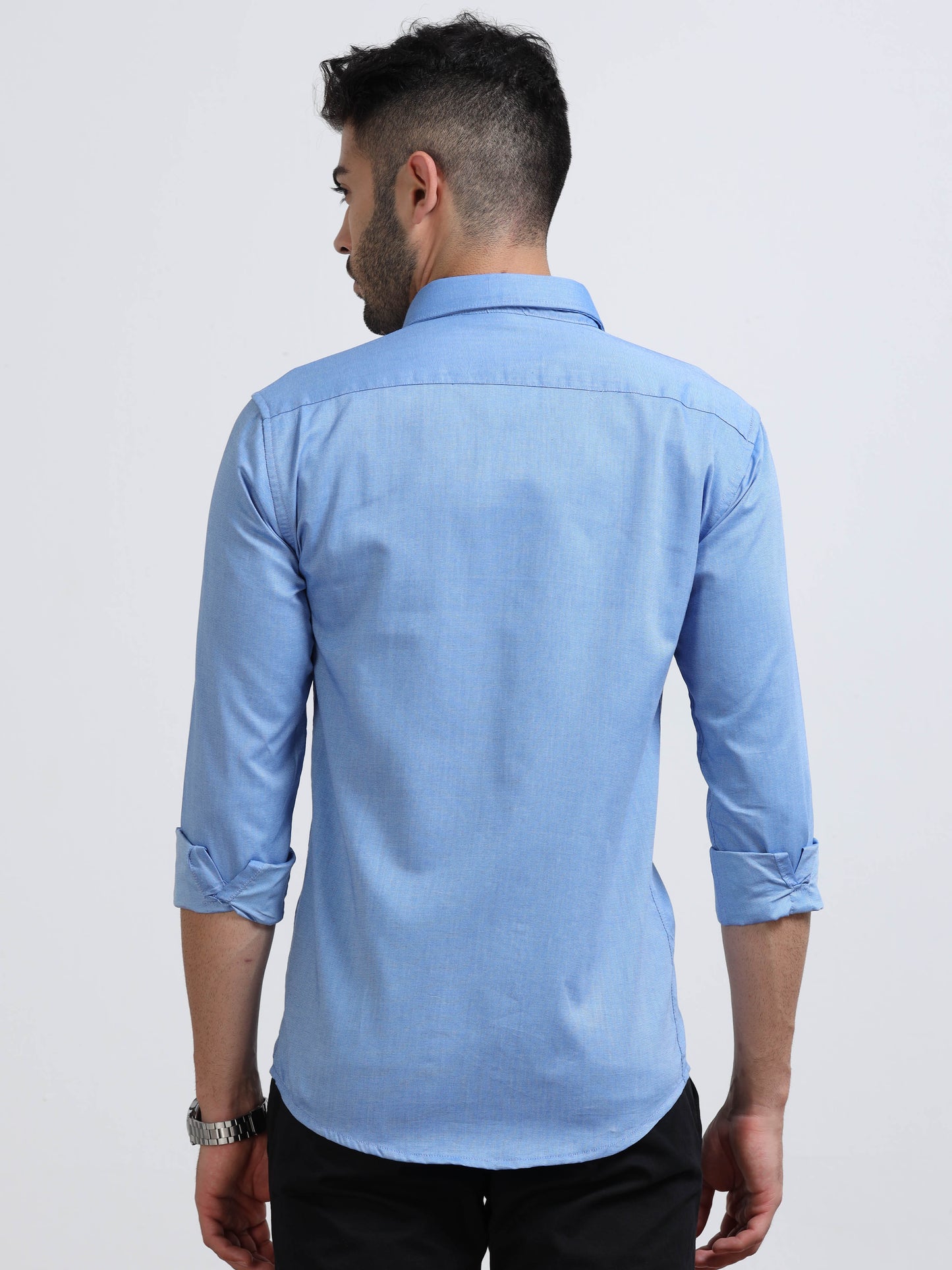 Sky Blue Men's Cotton Plain Casual Shirt - Premium Comfort Fit