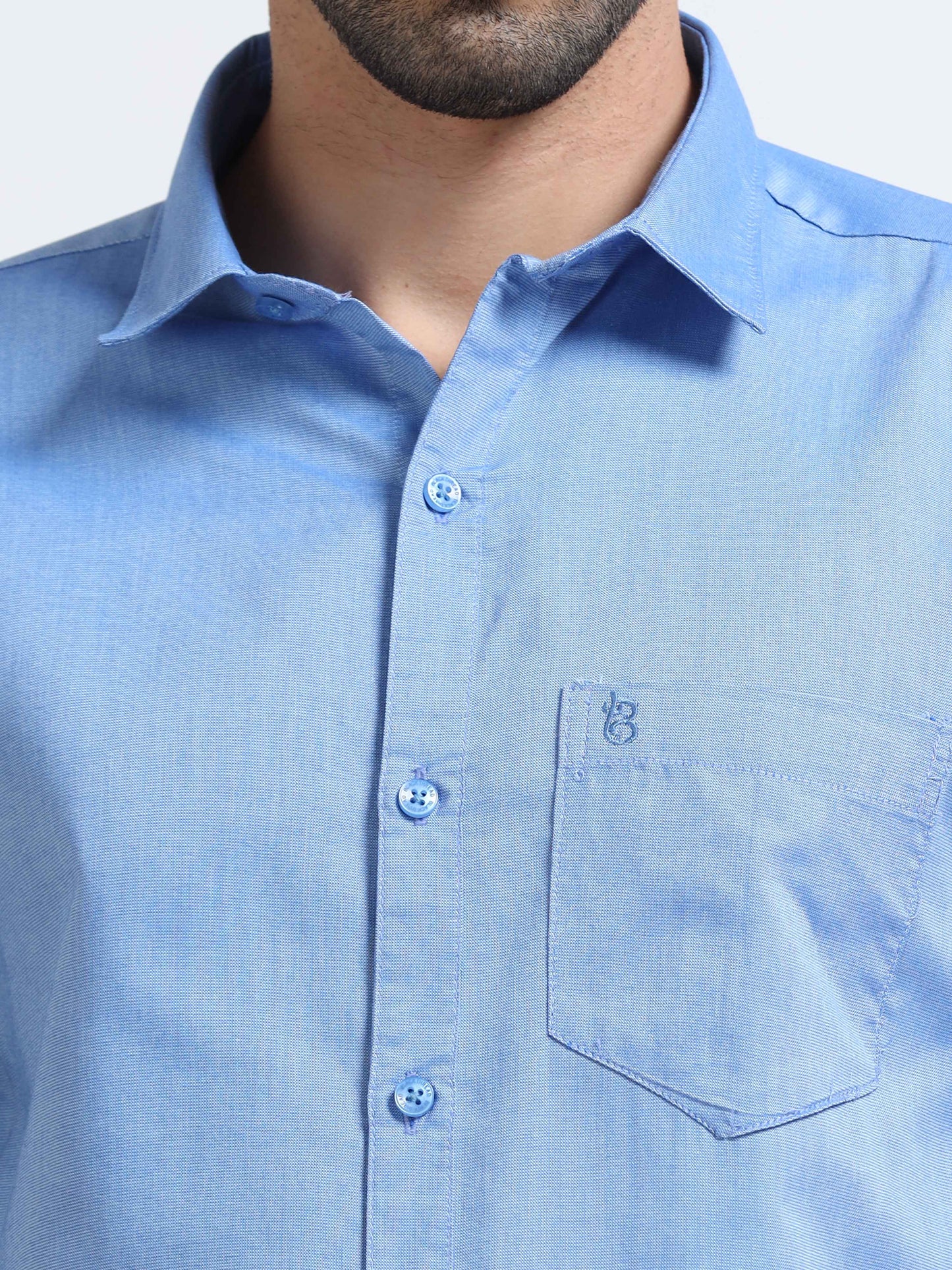 Sky Blue Men's Cotton Plain Casual Shirt - Premium Comfort Fit