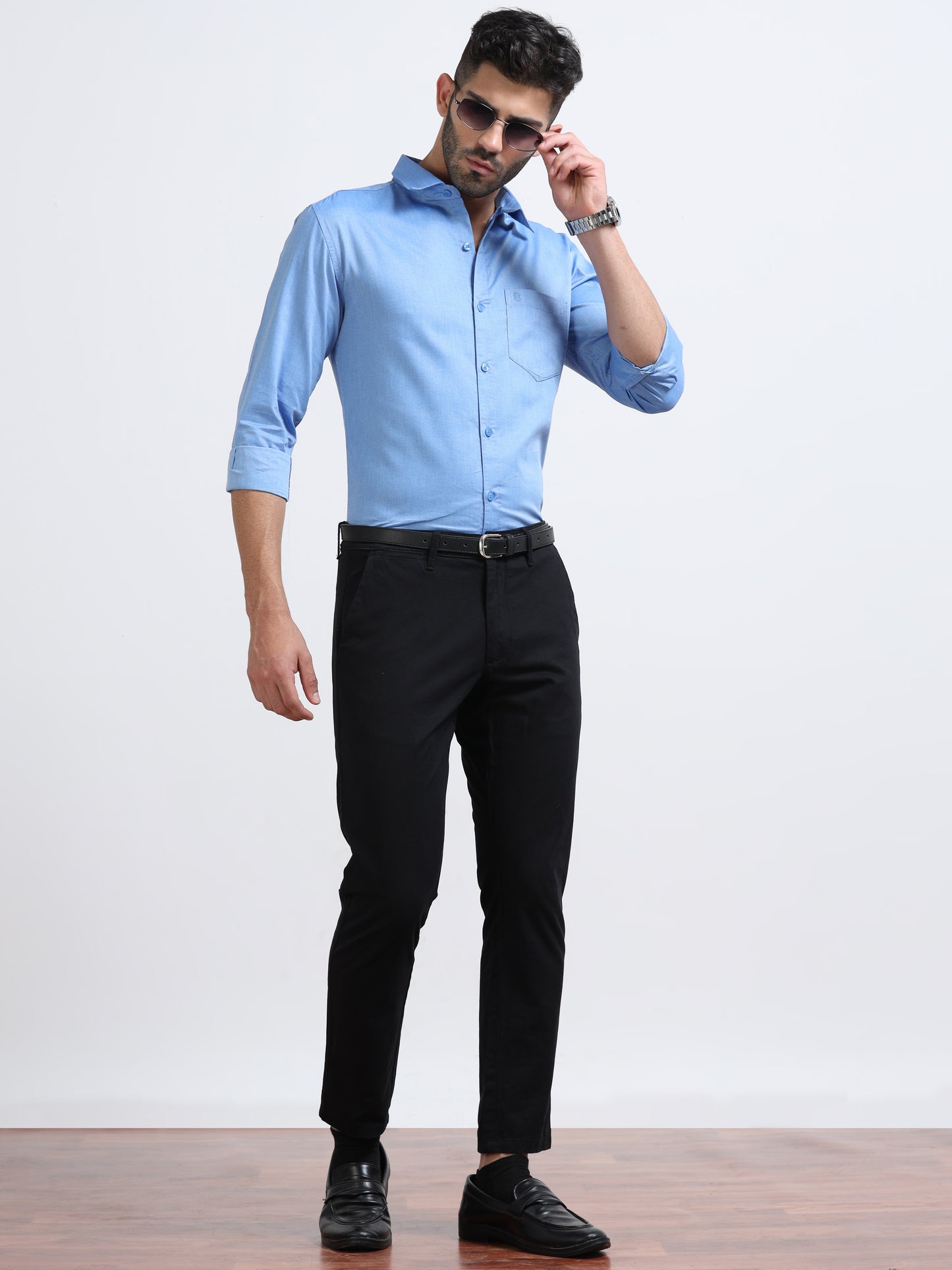 Sky Blue Men's Cotton Plain Casual Shirt - Premium Comfort Fit