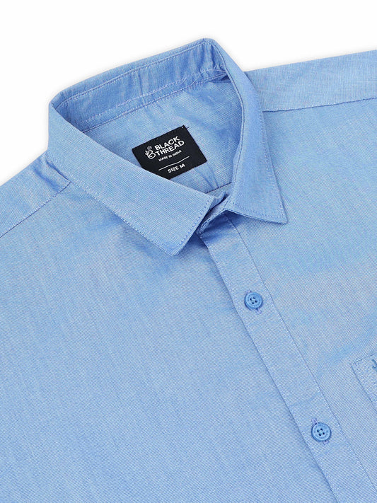 Sky Blue Men's Cotton Plain Casual Shirt - Premium Comfort Fit