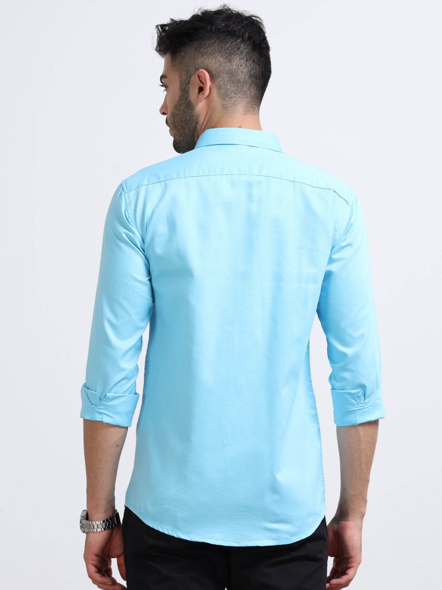 Baby Blue Men's Cotton Plain Casual Shirt - Premium Comfort Fit